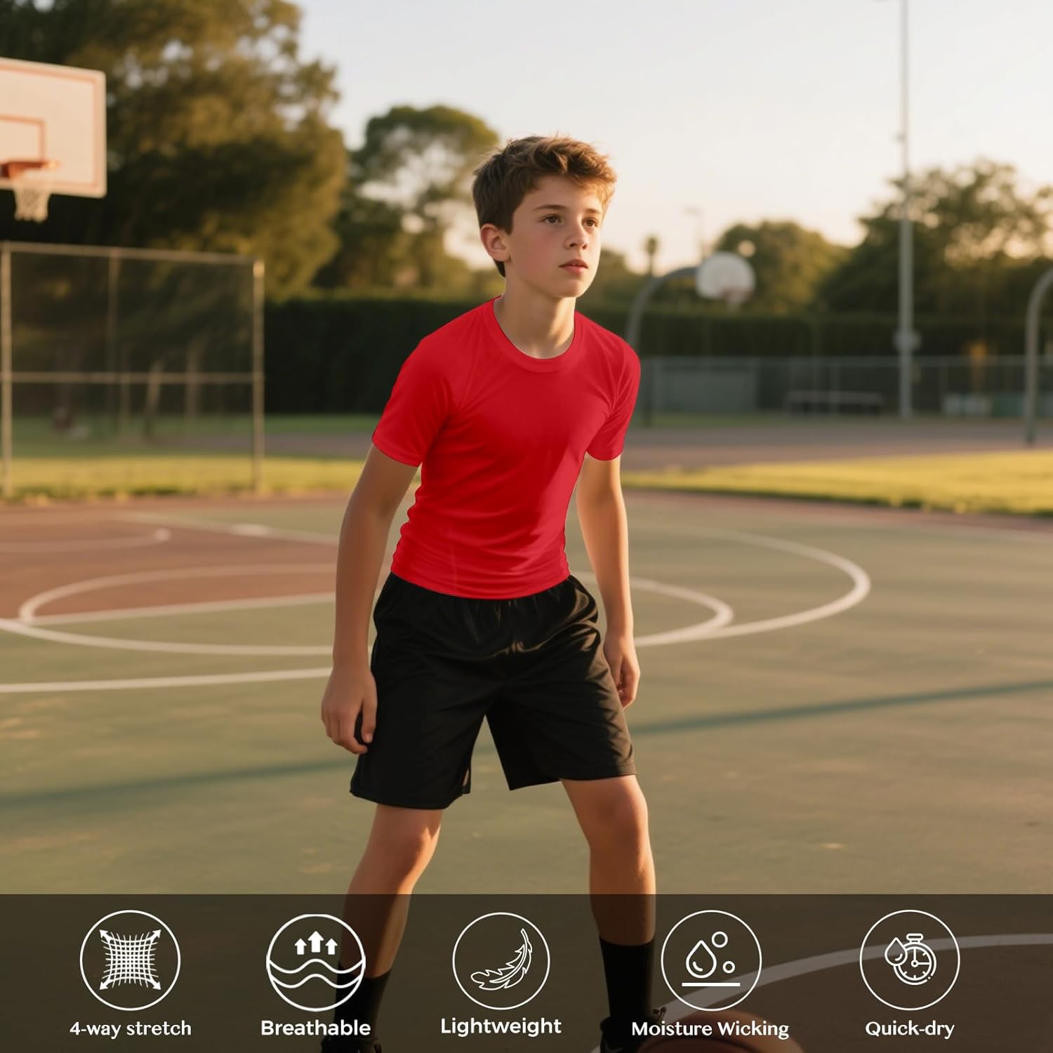 Boys Compression Shirt Short Sleeve Youth Kids Athletic T-Shirt Quick Dry Undershirt for Basketball Football Tops - Image 5