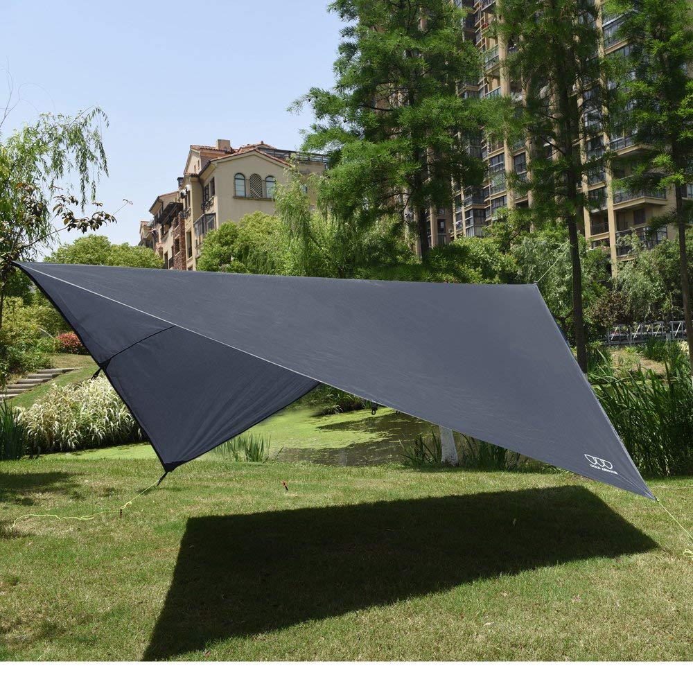 Gold Armour Rainfly Tarp do hamaka, wysokiej jakości osłona przeciwdeszczowa 4,5 m/ 3,5 m/ 3 m/ 2,5 m, wodoodporny, ultralekki sprzęt survivalowy i akcesoria do namiotu (szary, 3,5 × 3 m)