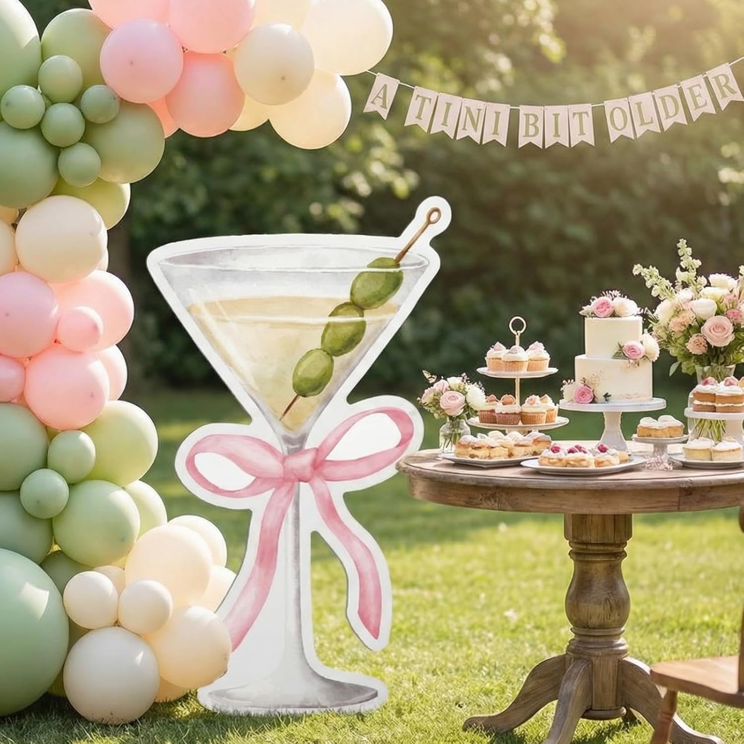 Colingmill 4ft a Tini Bit Older Birthday Decorations Pink Martini Party Backdrop Birthday Party Cardboard Cutouts Decor for Women Bar Wedding Bridal Shower Supplies
