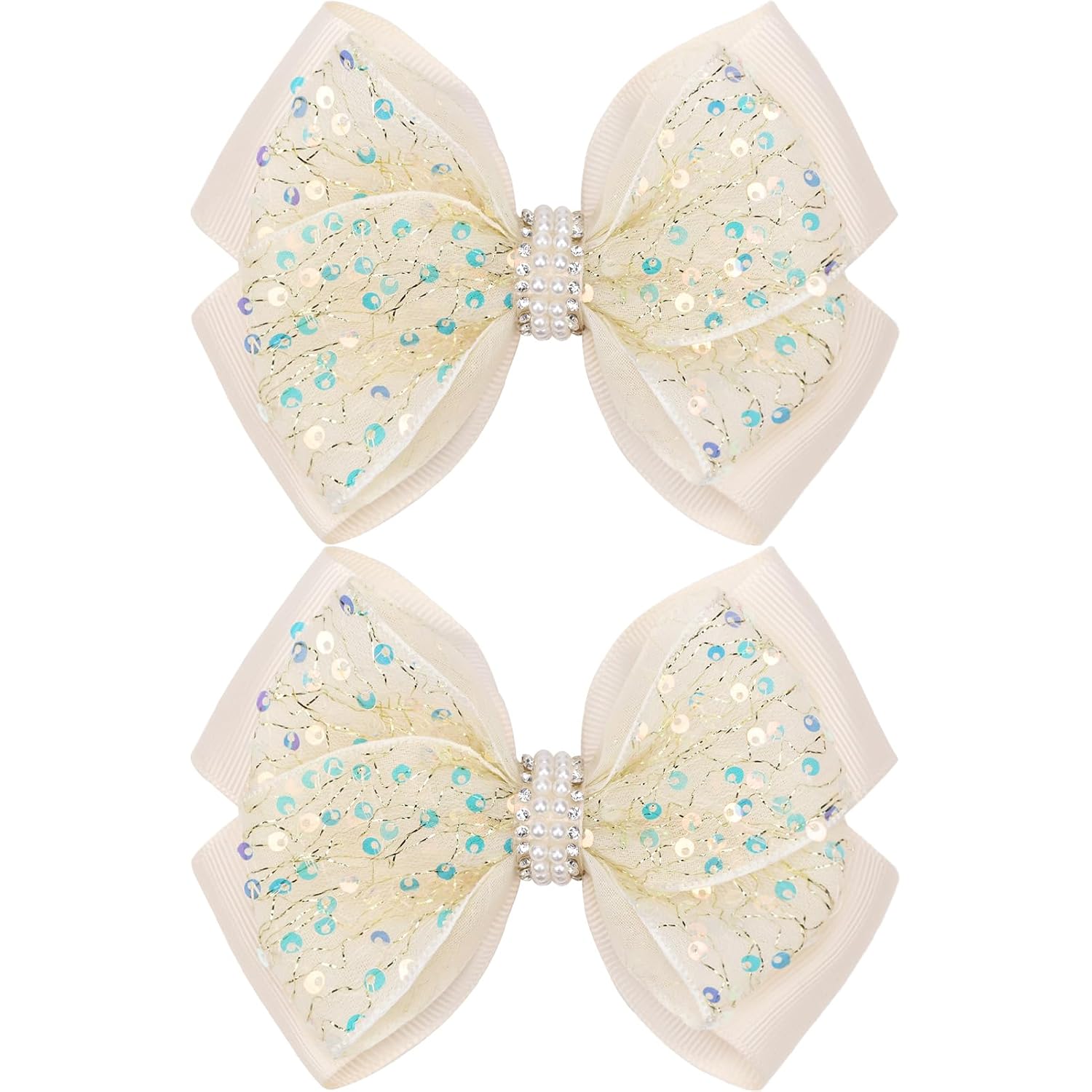 KISZU 4.5 Inch Sequin Glitter Hair Bows Clips, Sparkling Bling Little Bow HairPins Hair Accessories for Baby Girls Kids Children Teens and Women