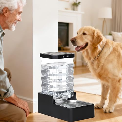 Miniatura 29 de RIZZARI Dispensador de agua para mascotas de acero inoxidable: cuenco de gravedad automático a prueba de fugas de 9 litros grande para gatos perros