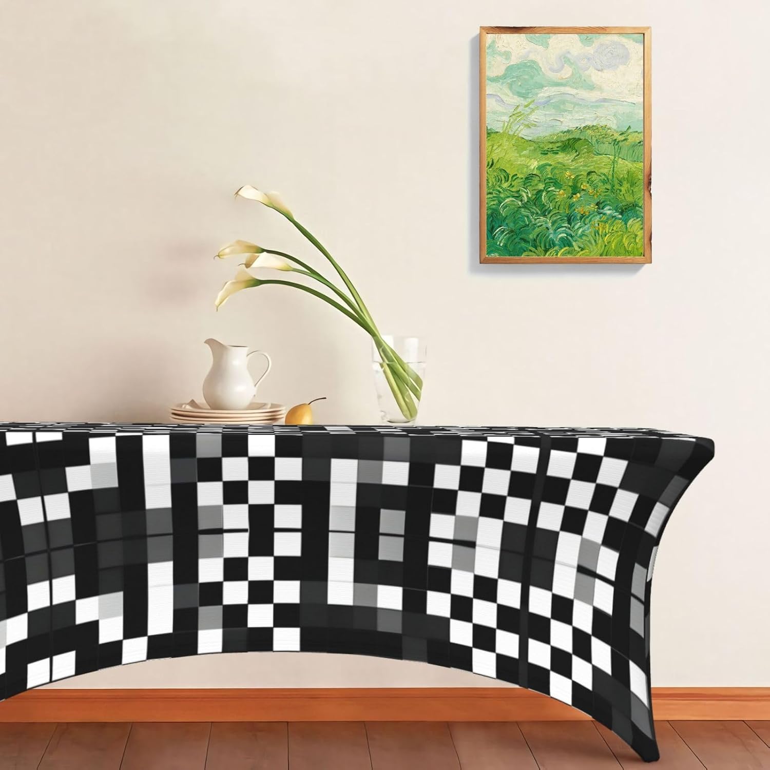 Black White Formula Checkered Pattern Print Table Cover Rectangular Tablecloth for 6-Foot Tables for Wedding Banquets Outdoor