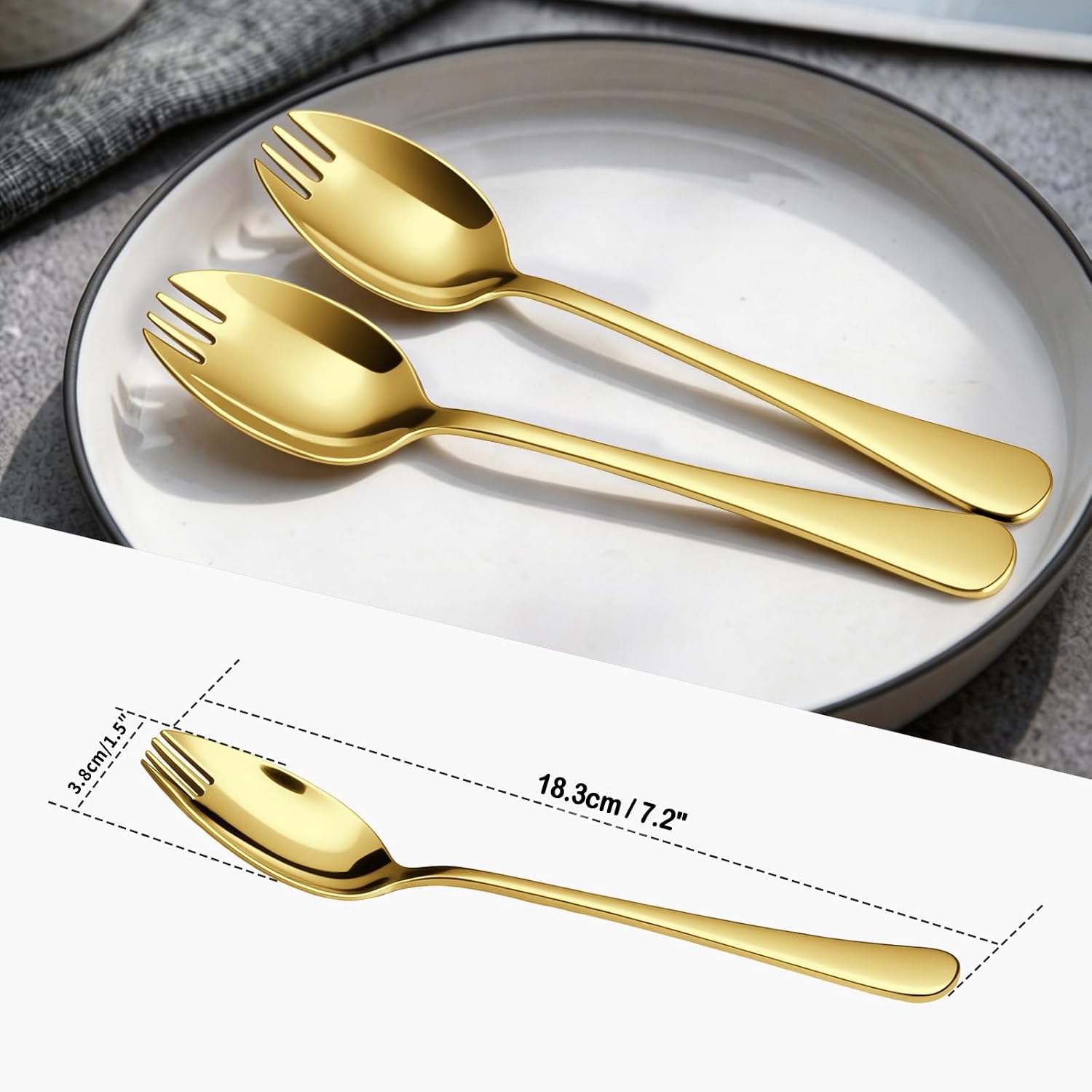 IQCWOOD 304 Stainless Steel Sporks, 4-Pack 7.2-Inch Gold image 2