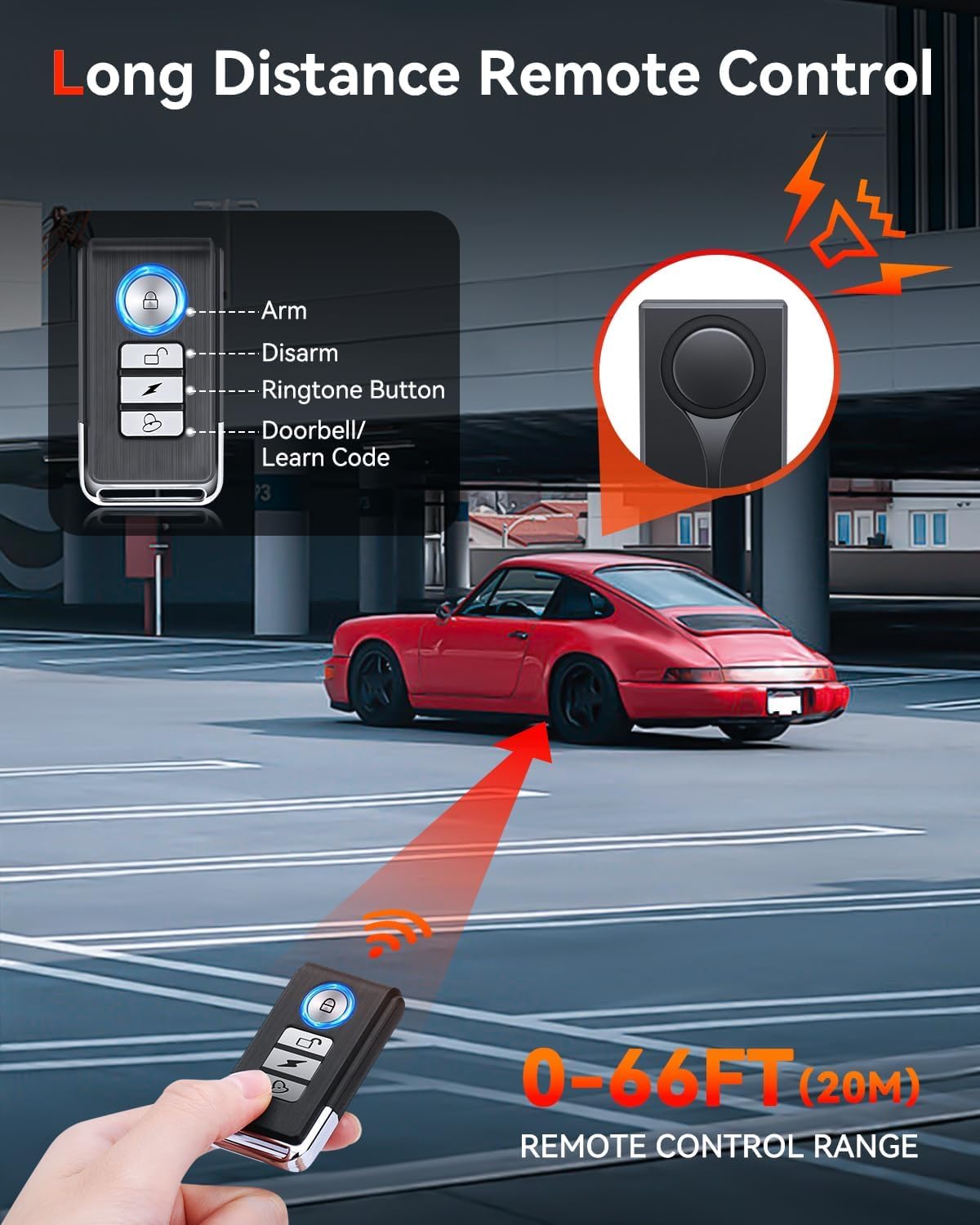 Auto-Diebstahlschutz-Vibrationsalarm, ELECTOP 108 dB Auto-Vibrationsalarm mit Ton und Licht, kabelloser Fernalarm für Autos, Sicherheitslicht für den Innenraum mit 2 Alarmgeräten