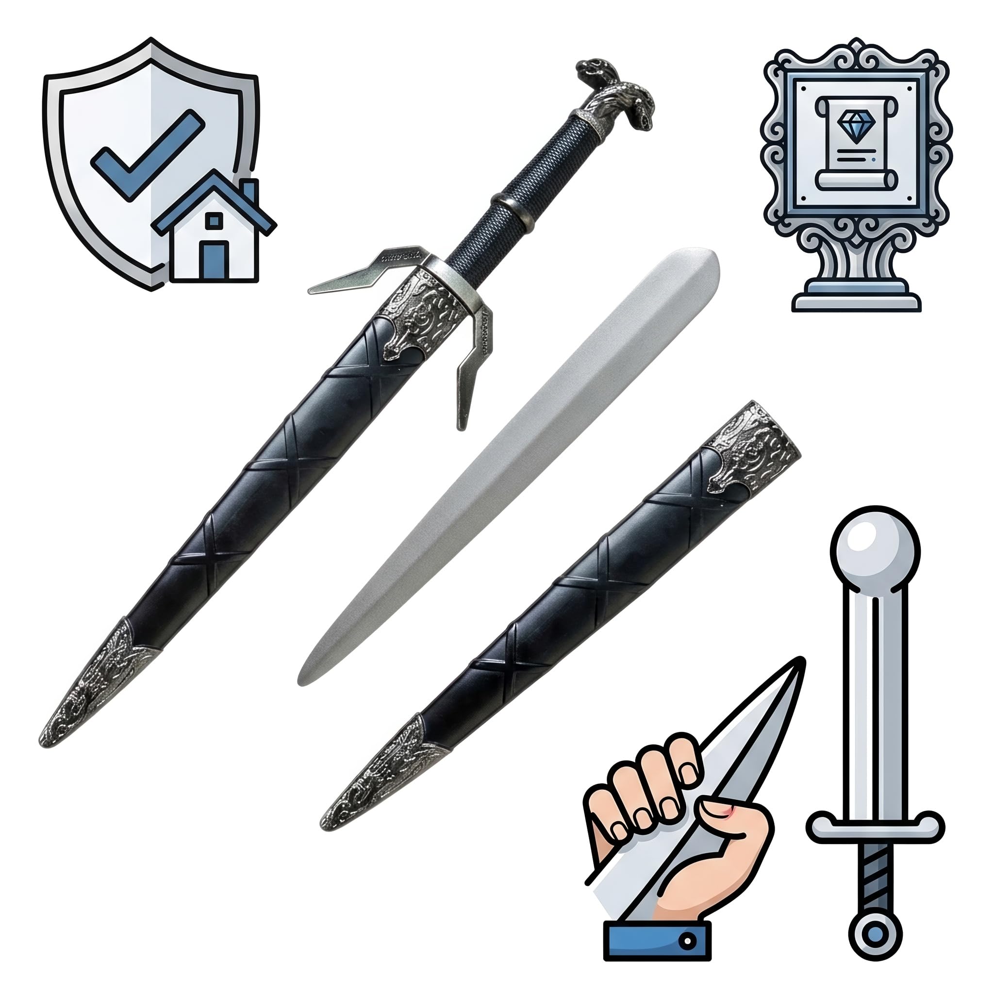Geeraltt Schwert oder Dolch oder Minischwert, scharf oder dekorativ, aus Stahl oder Schaumstoff, mit oder ohne Scheide, inspiriert von The Wittcherr