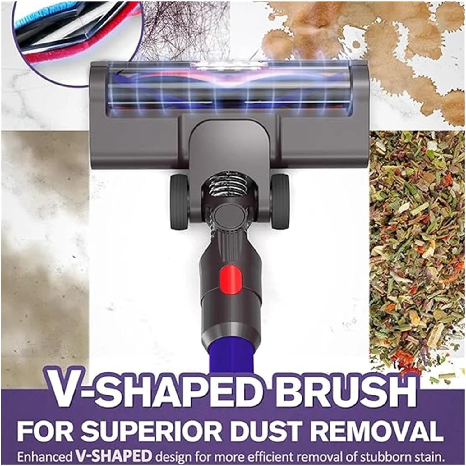 Compatible for Dyson V15 V8 V7 V10 V11 Vacuums Cleaners, Hardwood Floor Attachment, Soft Roller Brush Head with LED Light