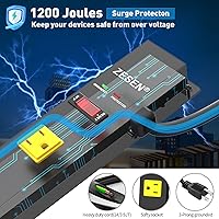 Vista 3 de 12 Outlet Long Power Strips Heavy Duty Garage Workshop Multi Wide Industrial Power Strip Surge Protector with 4ft Cord, ETL Certified, 1875W, Black