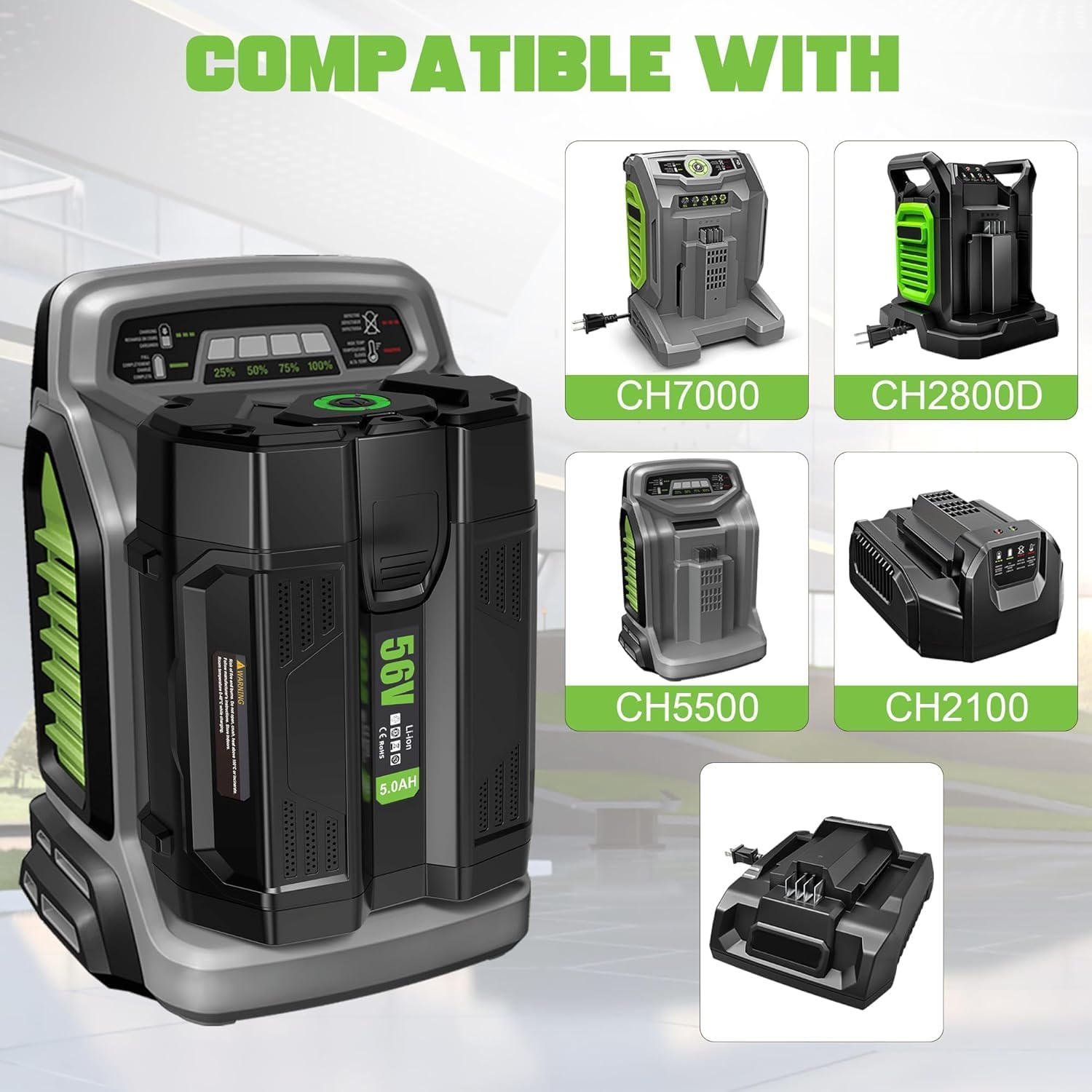 New 56V 5000mAh Lithium-Ion Battery Replacement for EGO Battery 56V 5.0Ah, Compatible with All Power 56V EGO Power+ Tools, Battery with Upgraded Fuel Gauge