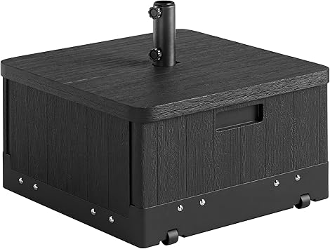 Outsunny 2-in-1 Outdoor Umbrella Base, Planter Box with Drain Hole, 175 lbs. Capacity Heavy Duty Fillable Patio Umbrella Stand Table with Wheels and Handles for Deck, Poolside, Black