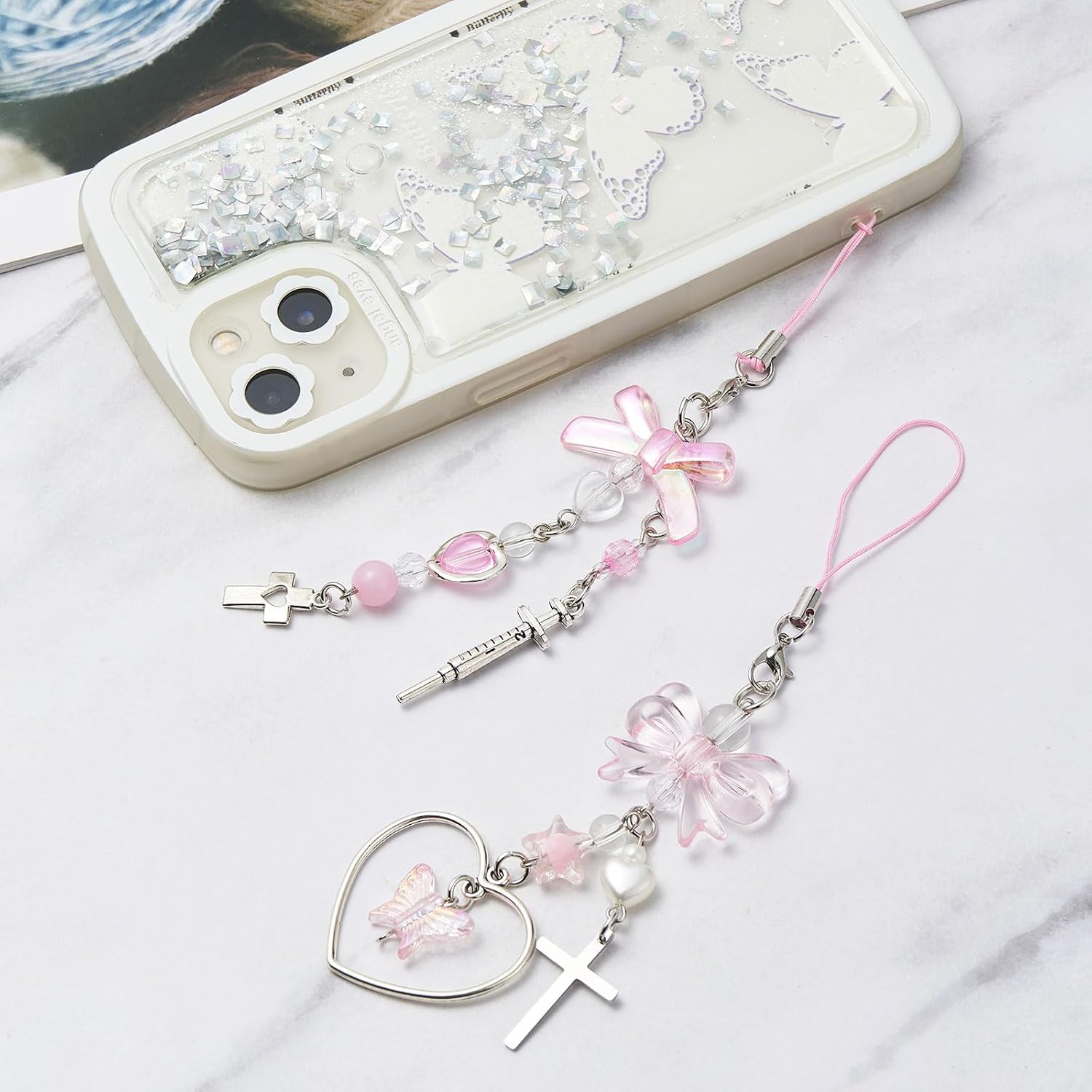 QIUTIMIY Cute Phone Charms Aesthetic Y2K Phone Strap Charm Accessories for Cell Phone Case Keychain Bag Airpods Camera Pendants Decor image 3