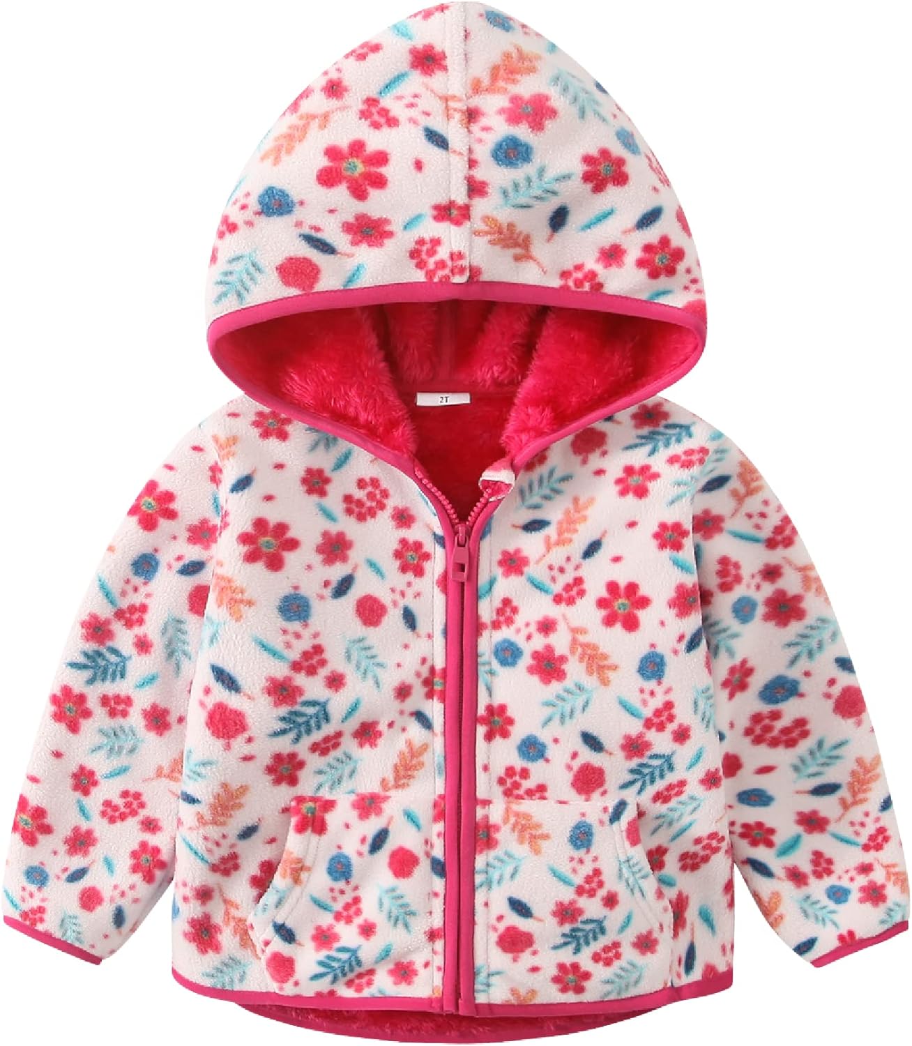 Toddler Girl Fleece Jacket with Hood Warm Zip Up Coat for Fall Winter & Spring Lightweight Soft Outerwear for 1-6 Years - Image 4