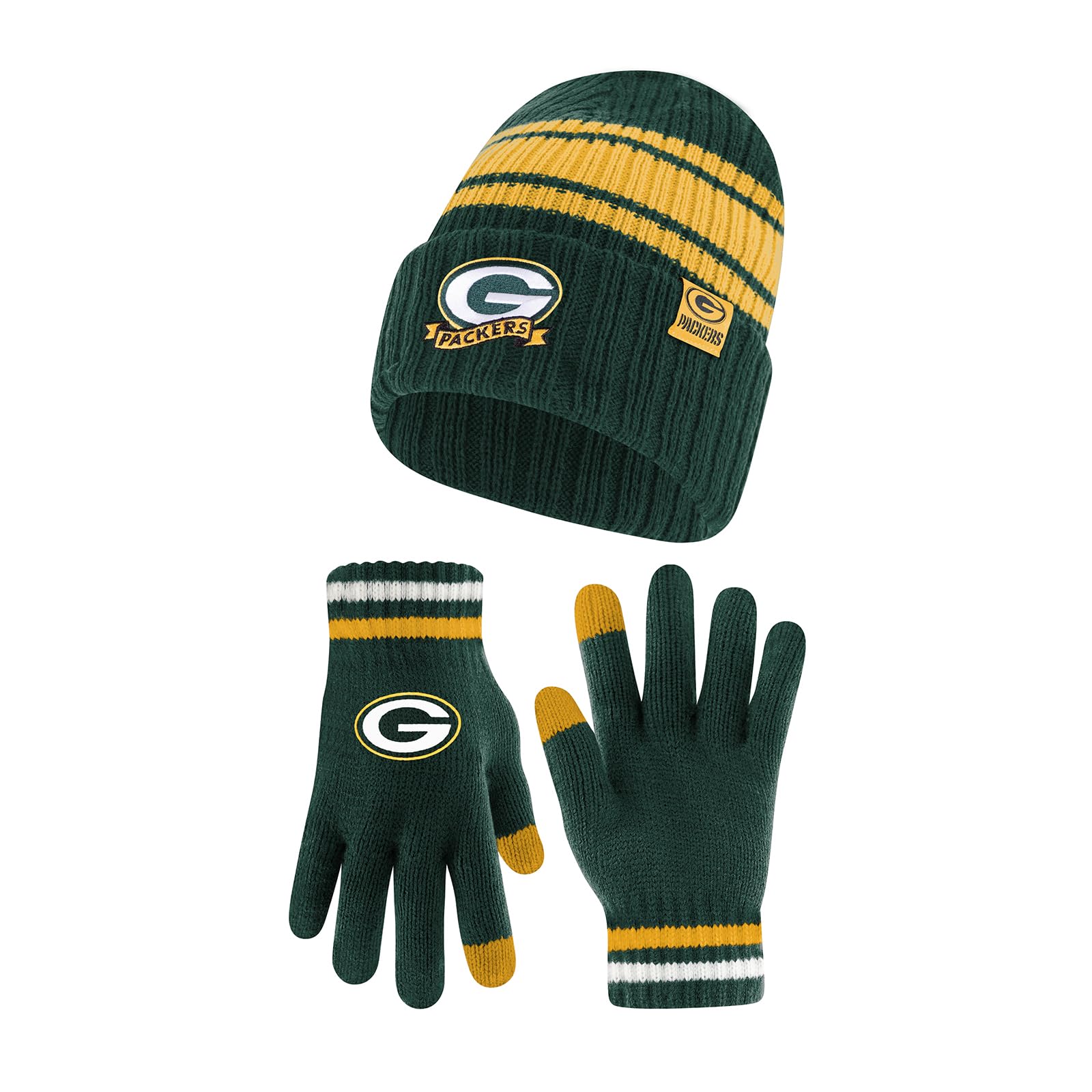 Ultra GameAdults NFL Official Super Soft Team Stripe Winter Beanie Knit Hat with Extra Warm Touch Screen Gloves