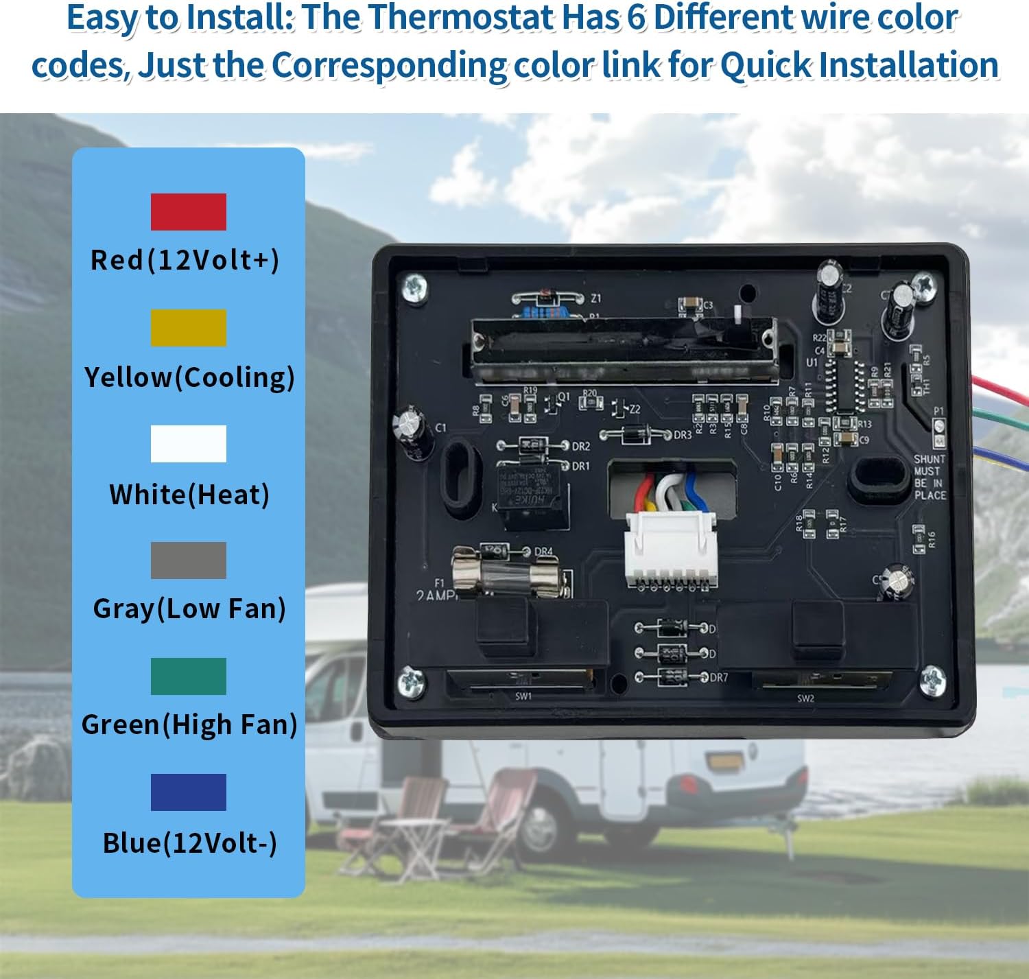 Direct Replacement 7330F3852 RV Thermostat - Single-Stage Heating/Cooling Control, 12V DC, Compatible with Coleman Mach Series RV Air Conditioners (Black)