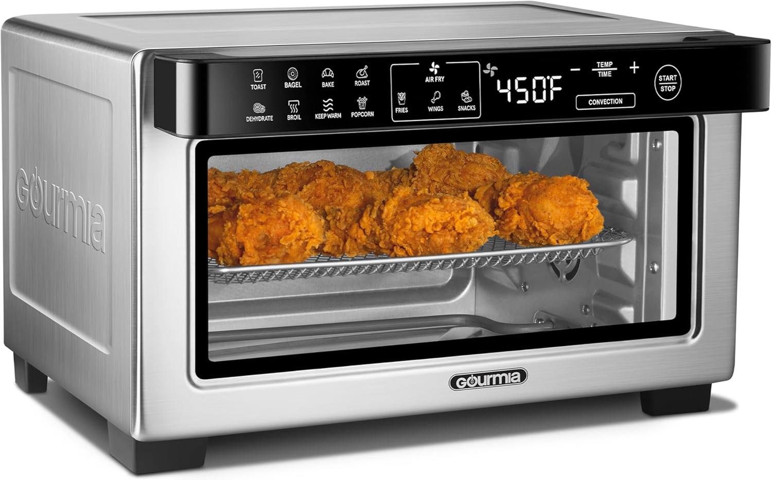 Gourmia Digital Air Fryer Toaster Oven: 12 Presets, Convection Mode, 9" Pizza Capacity, 4-Slice Stainless Steel Cooker