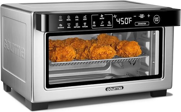 Gourmia Toaster Oven Digital Air Fryer - Convection Mode with 4 Slice Capacity, 3 Rack Positions, 12 Presets, Toast, Bagel, Bake, Roast, Broil, Dehydrate, Popcorn, Fits 9" Pizza, Stainless Steel - 1