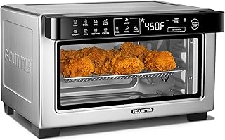 Gourmia Toaster Oven Digital Air Fryer - Convection Mode with 4 Slice Capacity, 3 Rack Positions, 12 Presets, Toast, Bagel, Bake, Roast, Broil, Dehydrate, Popcorn, Fits 9" Pizza, Stainless Steel