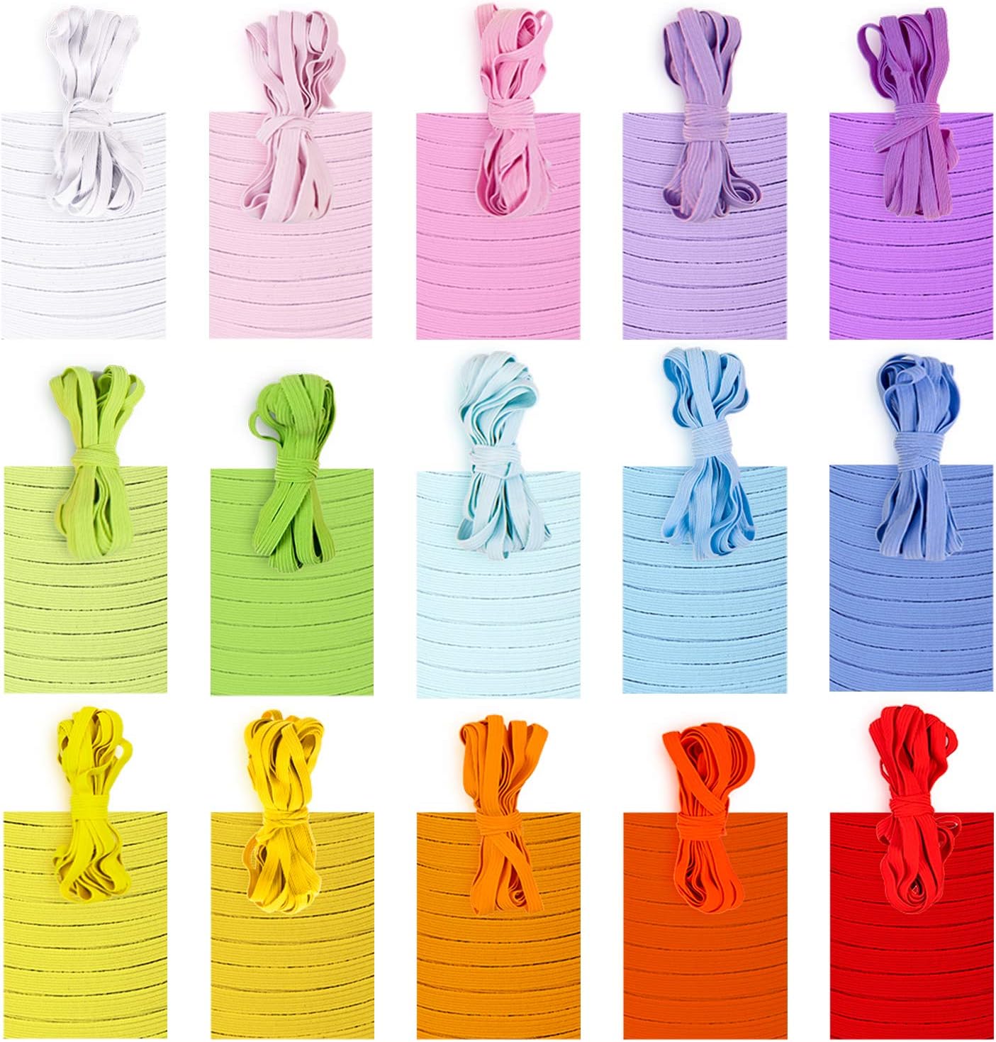 Whaline 45 Yards Flat Elastic Cord Multicolor Stretch String 1/4" Braided Elastic Band Rope Stretch Knit Heavy Stretch Elastic Sewing Spool for DIY Crafting, Necklines, Cuff, Clothing, Bedding (6mm)