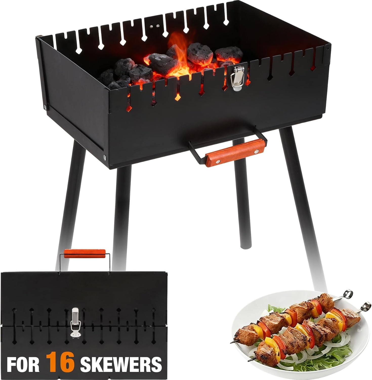 Lineslife Portable Charcoal Grill, Foldable Heavy Duty Metal Mangal BBQ Kabob Grill for Outdoor Backyard Camping Picnic Travel Cooking Hiking