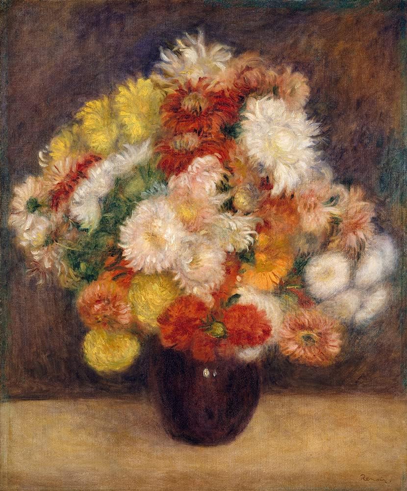 ArtDirect Pierre-Auguste Renoir 15x17 Gold Ornate Frame and Double Matted Museum Art Print Titled: Bouquet of Chrysanthemums (1881)