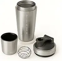 Coqueteleira Aço Inox 600ml com Compartimento Inferior ELLYM NUTRITION Misturador Ideal Shakes (Prata)