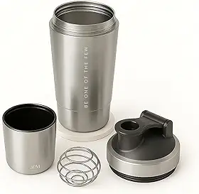 Coqueteleira Aço Inox 600ml com Compartimento Inferior ELLYM NUTRITION Misturador Ideal Shakes (Prata)