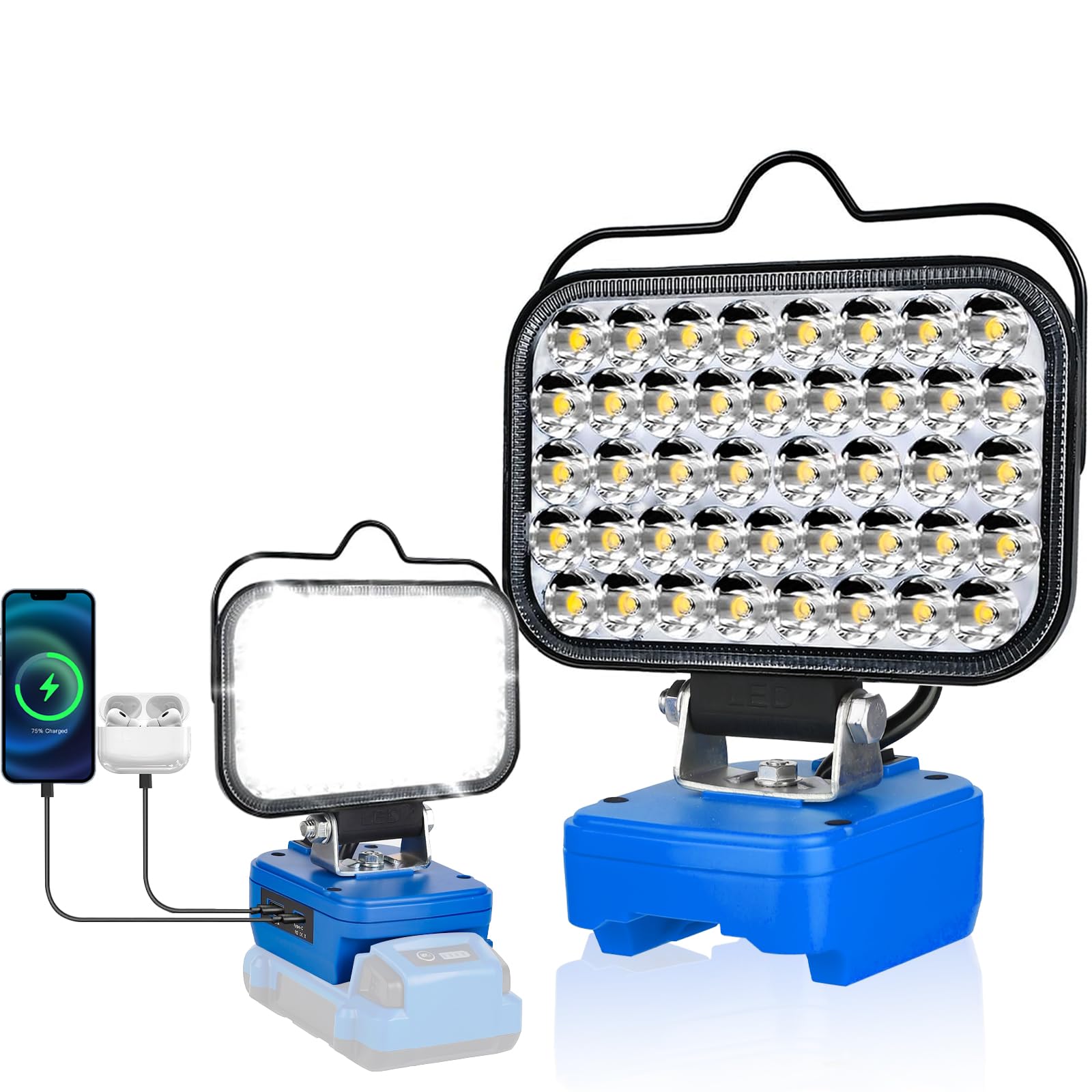 Portable Work Light Compatible with Kobalt 24V Battery, 80W 8000LM Cordless Flood Lights with USB &amp; Type-C for Kobalt Tools, LED Spotlight for Camping,Fishing,Workshop (No Battery)