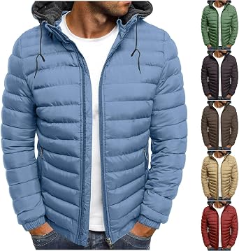 BFAFEN Puffer Jacket Men Windproof Casual Zip Up Hooded Quilted Jacket Stand Collar Down Jacket Snow Sports Warm Winter Coats