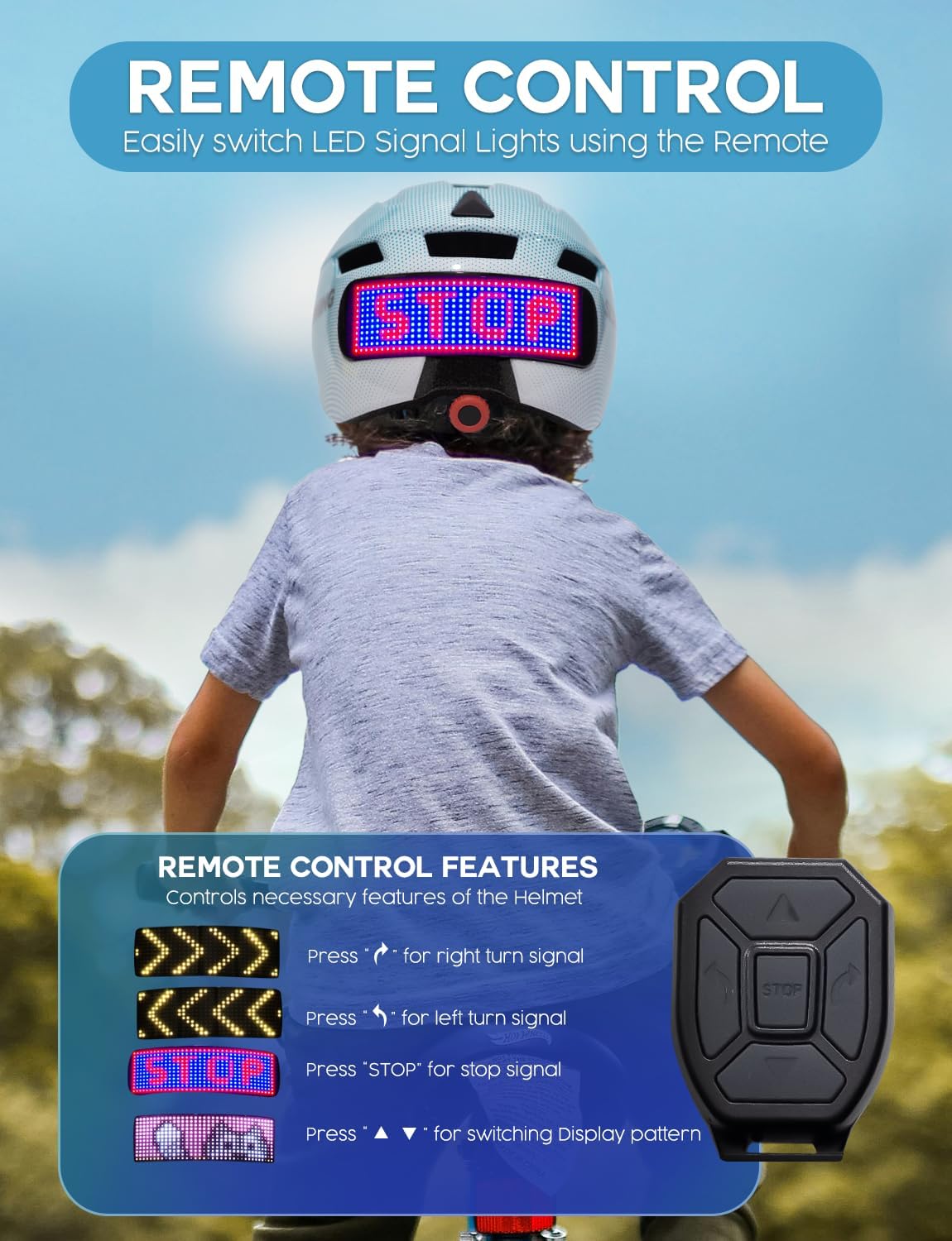 Kids Smart Helmet + LED Smart Screen with Built-in Designs & Turn Signals for Skateboard, Scooter, Bicycle
