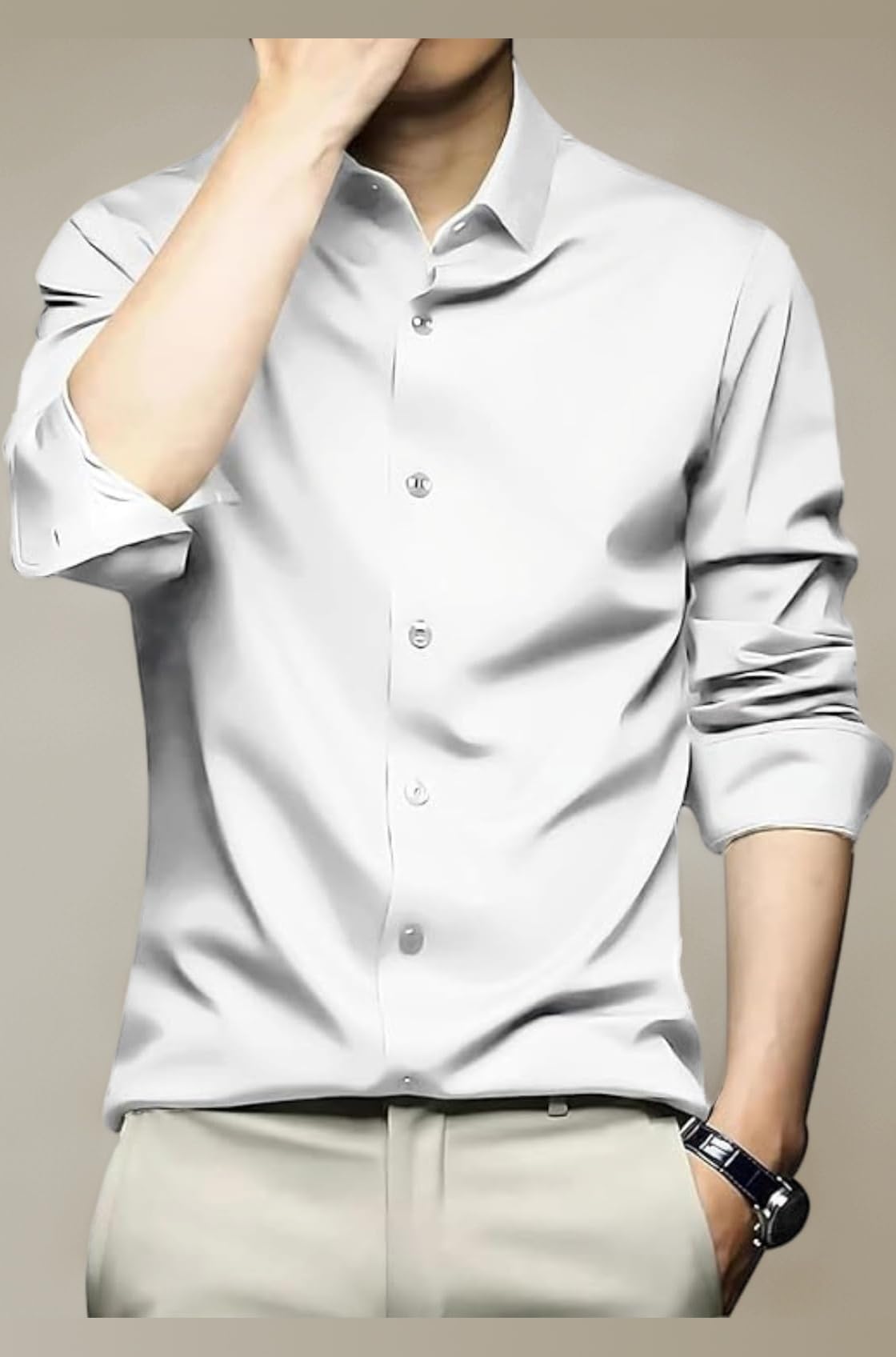 DEELMO Men's Stylish Solid Satin Casual Shirt for Men Full Sleeves| Poly Satin Silk Shirt