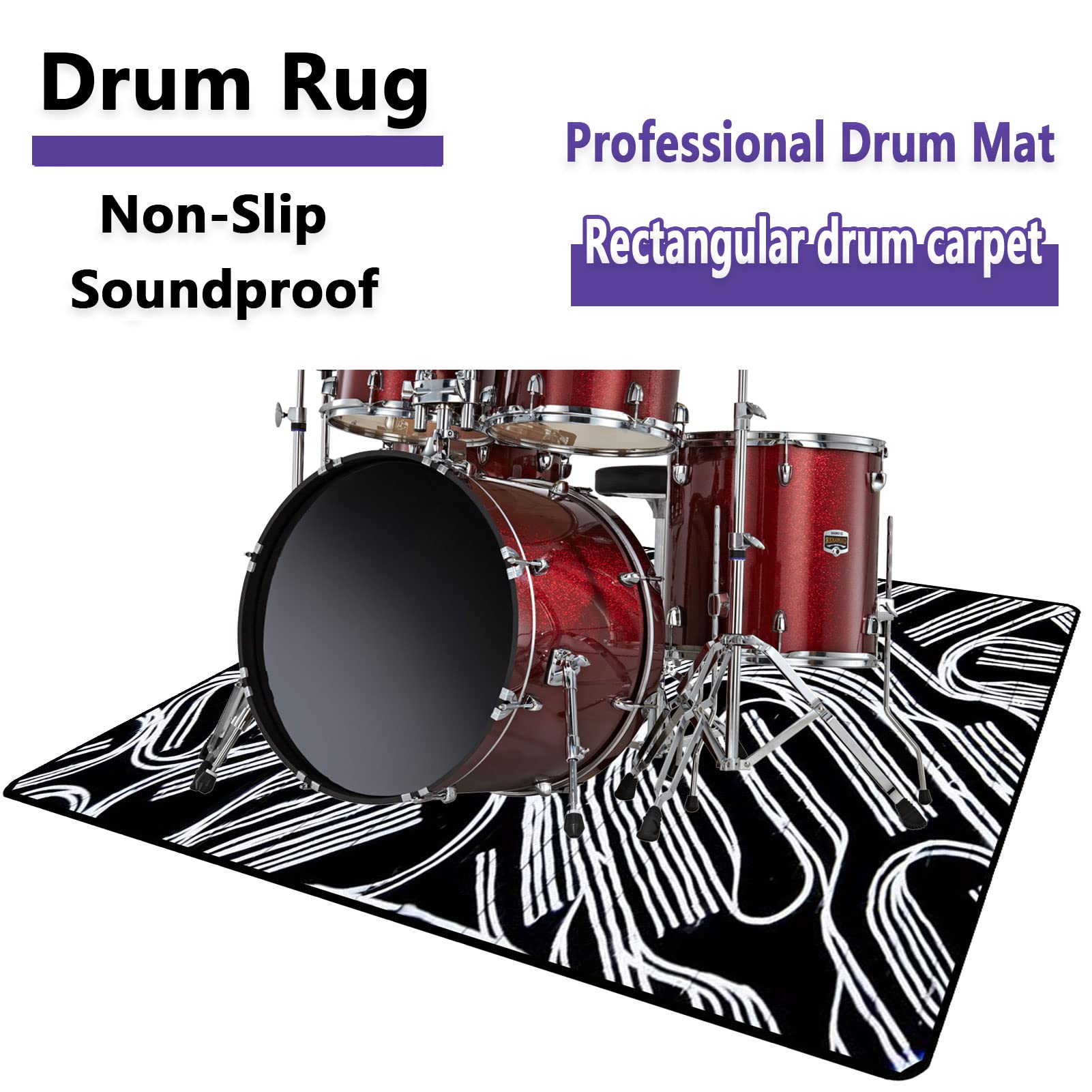 KQIEJUY Tapis Insonorisant pour Batterie Antidérapant Tapis Batterie Electronique Tapis de Tambour Acoustique Tapis pour Batterie et Percussions Tapis de Sol pour Instruments de Musique 210 x 180 cm