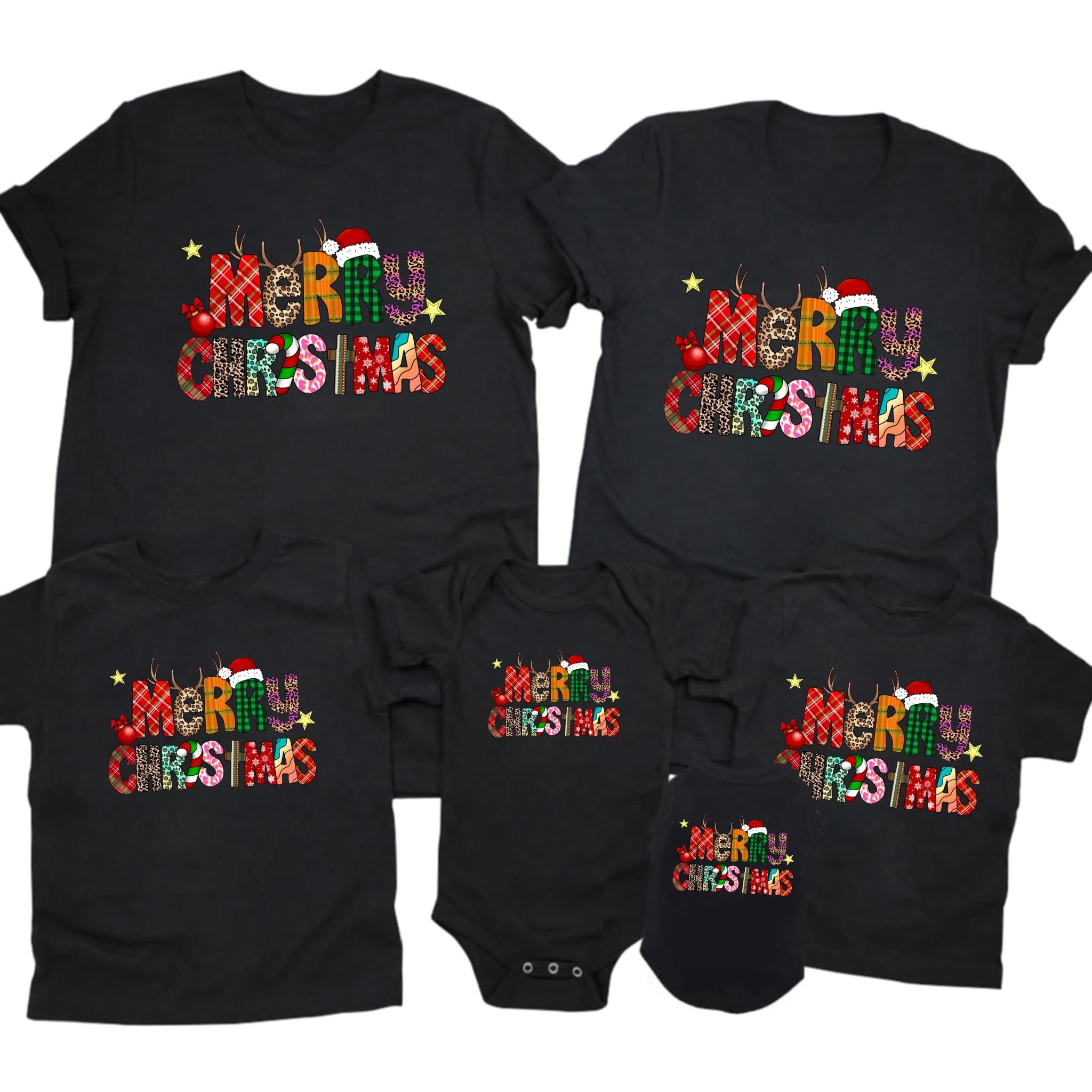 CONTEANER Merry Christmas Family Shirt,Matching Couples Xmas Graphic Tops