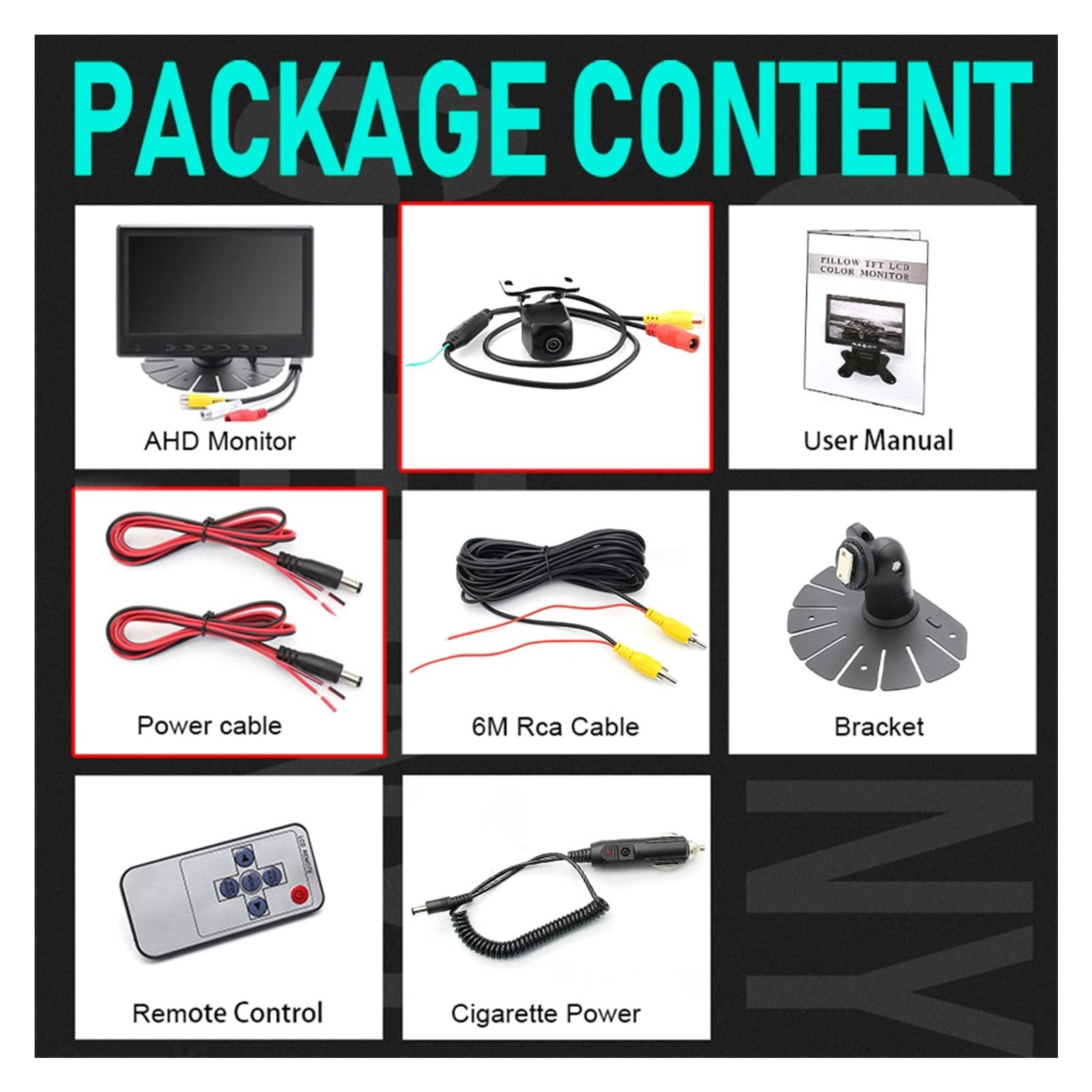 HD 1920 * 1080 7 Pouce IPS Filtrer Ahd Moniteur de stationnement avec AHD 1080P Caméra de Sauvegarde à Vue arrière de la lentille Fisheye pour Voiture Camion Camping-Car (Color : Monitor with Camera