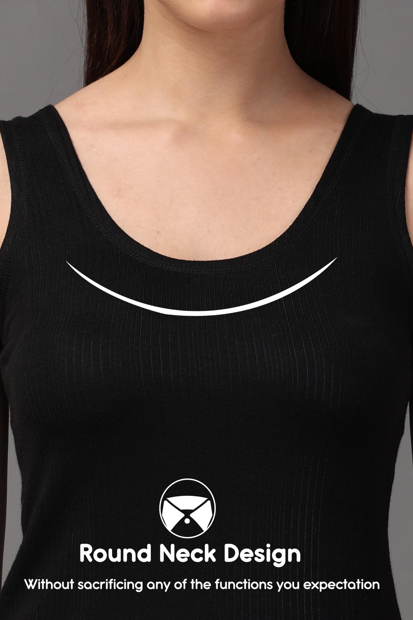 Wearslim® Women’s Cotton Thermal Underwear Set, Thermal Sleeveless Camisole and Pant Set, Round Neck Tank Tops & Bottom Soft Warmer - Zed Black (XL) - Image 3 thumbnail