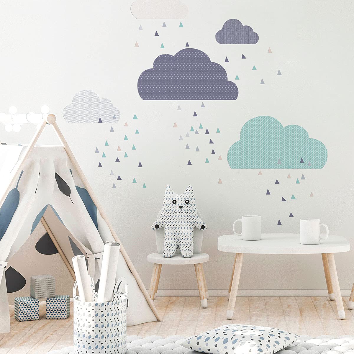 Adhesivo decorativo para pared infantil, diseño de nubes escandinavos, 60 x 70 cm