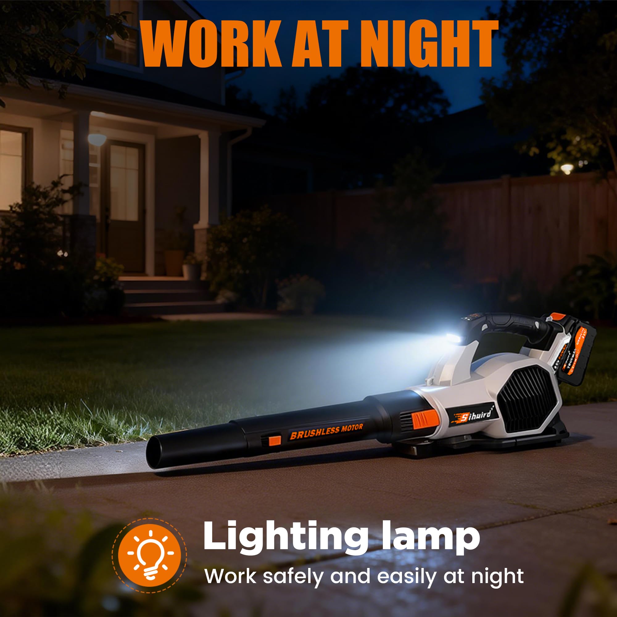 Sihuird Soplador de Hojas inalámbrico, 765CFM Soplador de Hojas eléctrico con 2 baterías de 7.8 Ah y Cargador rápido Dual, 3 velocidades y Modo Turbo, con iluminación LED, 1 Correa para el Hombro