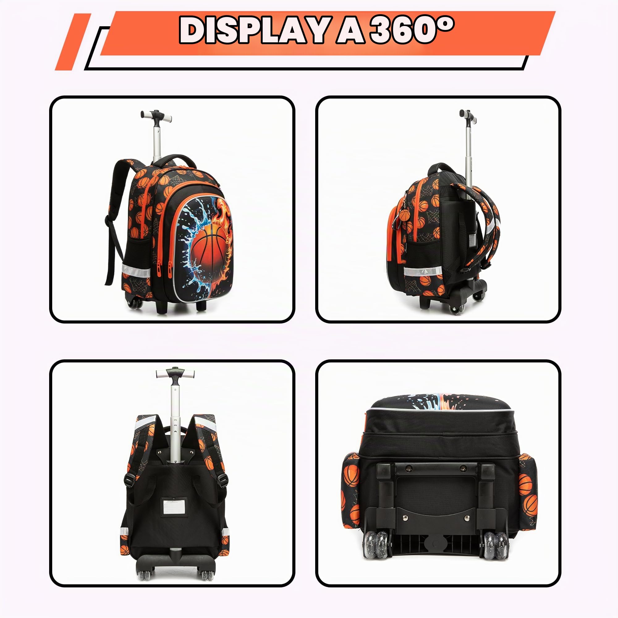 HTgroce Zaino Trolley Scuola Elementare Bambino– Set 3 in 1 con Borsa e Astuccio – Zainetto con Ruote Ergonomico e per Primaria (1ª-5ª classe) – Trolley Scuola