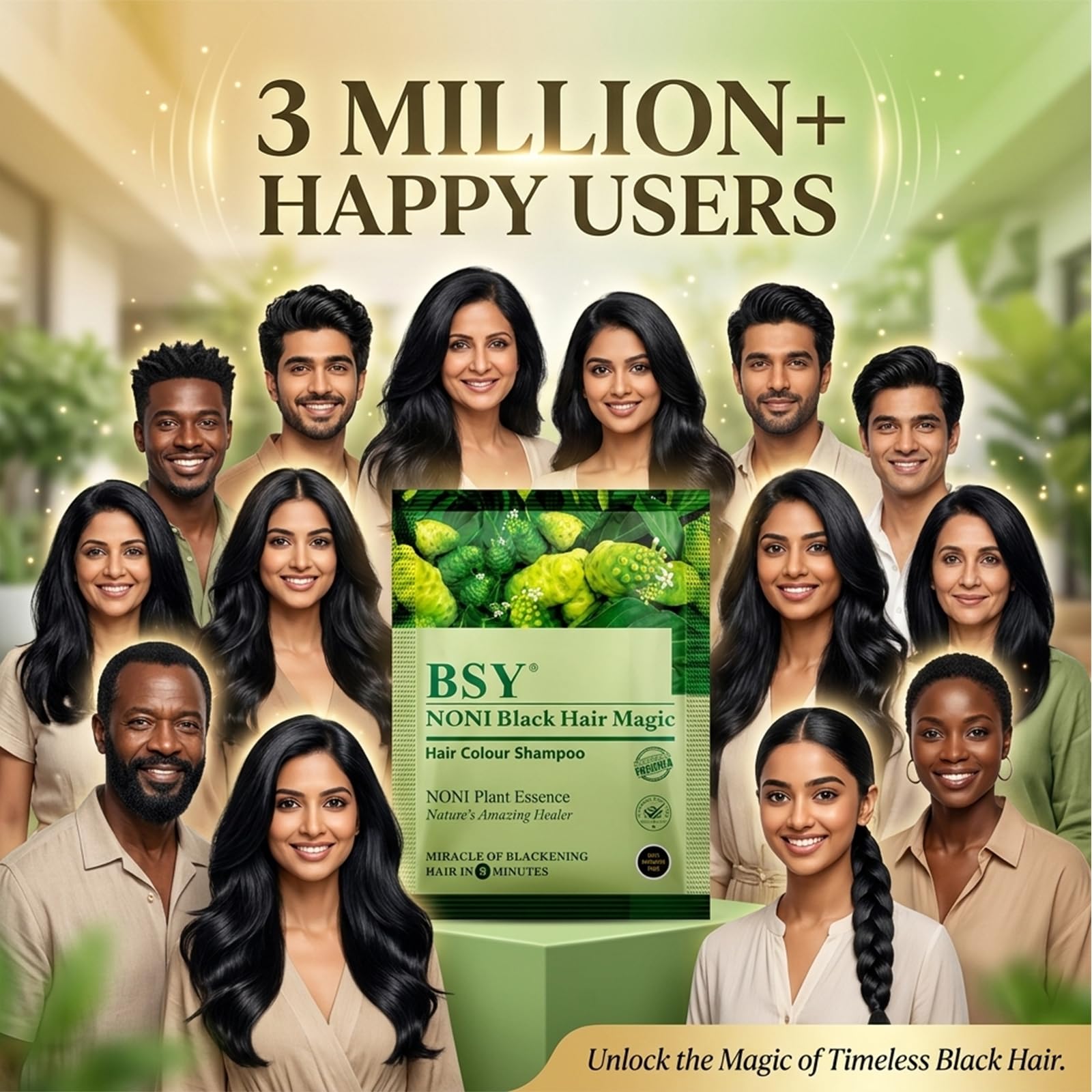 BSY Noni Black Hair Magic Shampoo, Noni Hair Color, Noni Hair Dye, Hair Dye, Hair Dye, szampon na bazie szamponu, farba do włosów, 10 minut, farba do włosów, bez amoniaku, 20 ml x 10