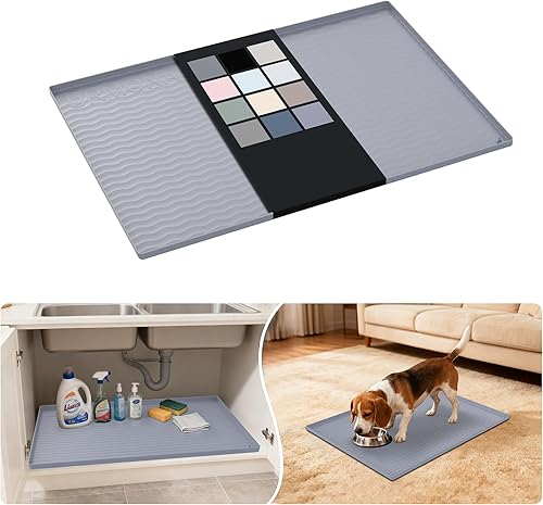 Miniatura 25 de URMONA Tapete de silicona impermeable para debajo del fregadero de 40 x 22 pulgadas, forro para estante de cocina y baño, protector de gabinete y