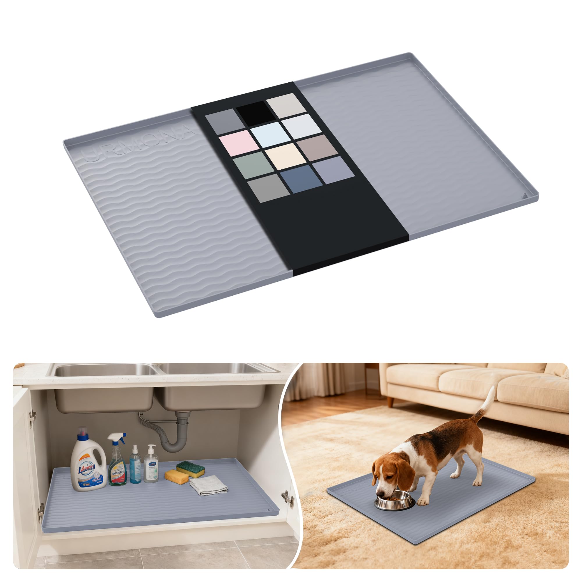 URMONA Waterproof Silicone Under Sink Mat, 28 x 22 in, Flexible Shelf Liner