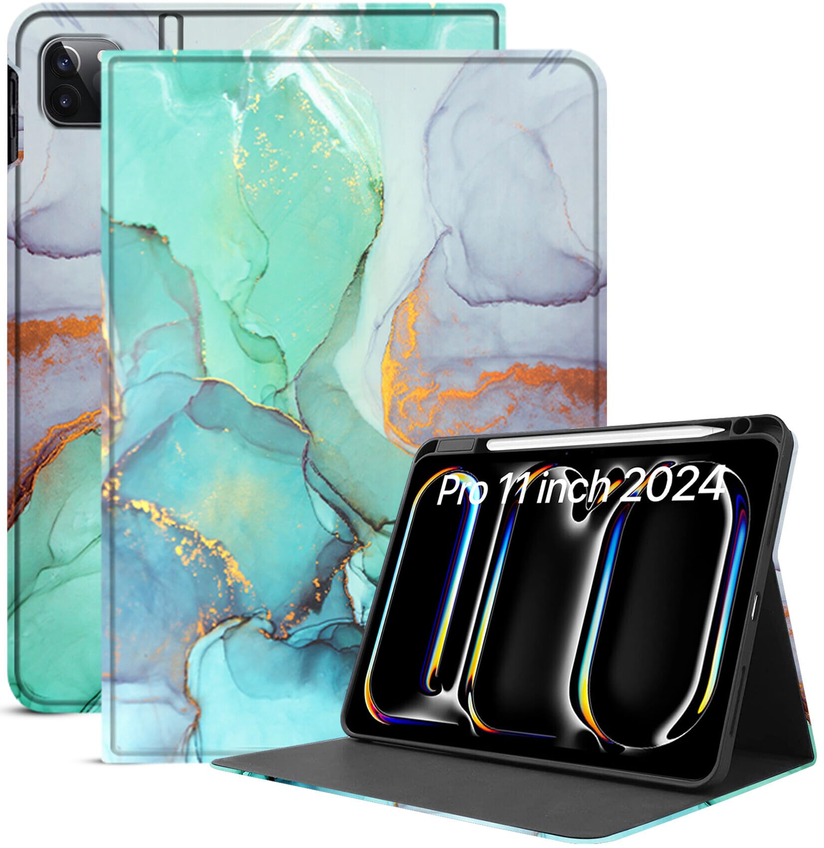 Robustrion Cover Case for iPad Pro 11 inch M4 2024 Cover 5th Generation, Folio Cover Case with [Pencil Holder] [Auto Sleep Wake] for iPad Pro 11 inch - Marble Green (B0D5681WZ2) Amazon Price History, Amazon Price Tracker