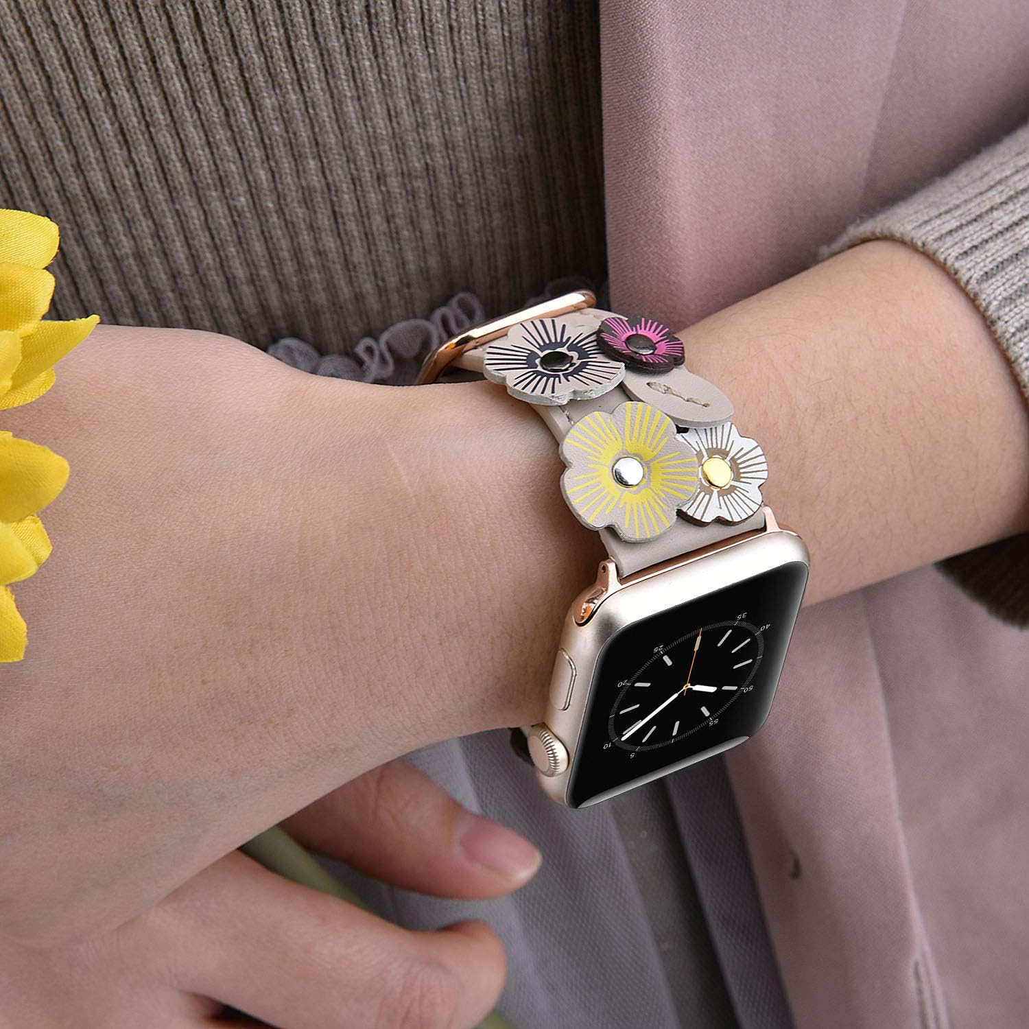 🔥 V-MORO Flowers Leather Bands Compatible with Apple Watch Bands 38mm 40mm Series SE 6/5/4/3/2/1 Women with Stainless Steel Buckle Rose Gold, iWatch Replacement Bands Strap (Ivory White, 38mm/40mm) 🔥 Flаѕh Sаlе V-MORO Flowers Leather Bands Compatible with Apple Watch Bands 38mm 40mm Series SE 6/5/4/3/2/1 Women with Stainless Steel Buckle Rose Gold, iWatch Replacement Bands Strap (Ivory White, 38mm/40mm)