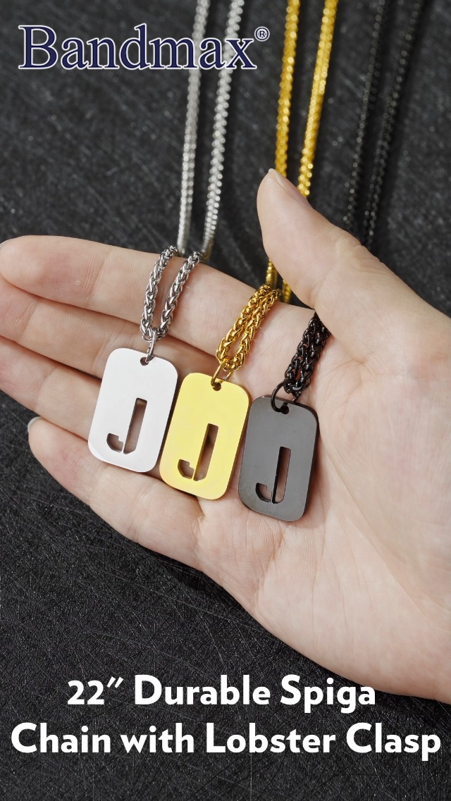 Collier Dog Tag Plaque Initiale En Acier Inoxydable 316L Pour Homme - Chaîne 55 Cm + Extension 5 Cm