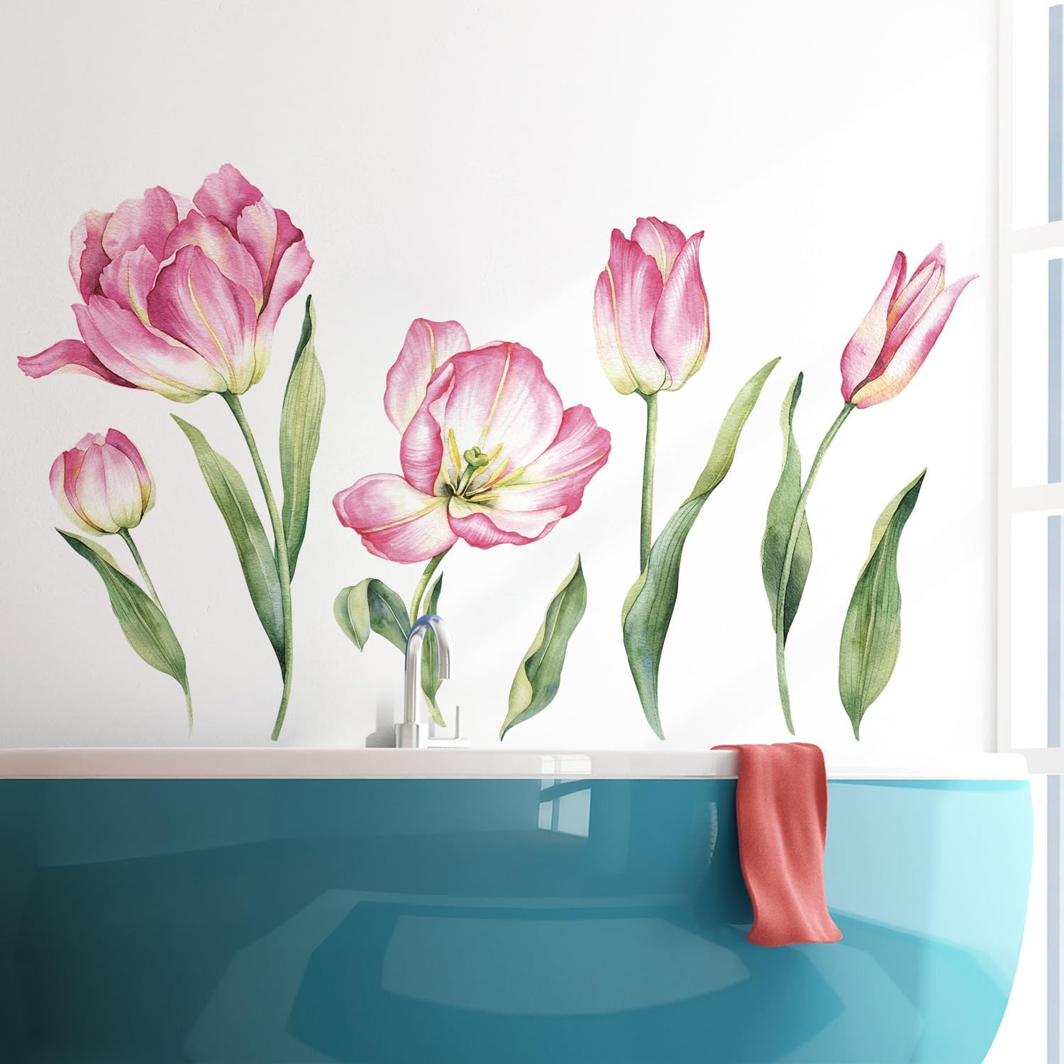 Pink Tulip Flower Wall Decals (2 Sheets) - Large Removable Vinyl Stickers For Bedroom & Nursery