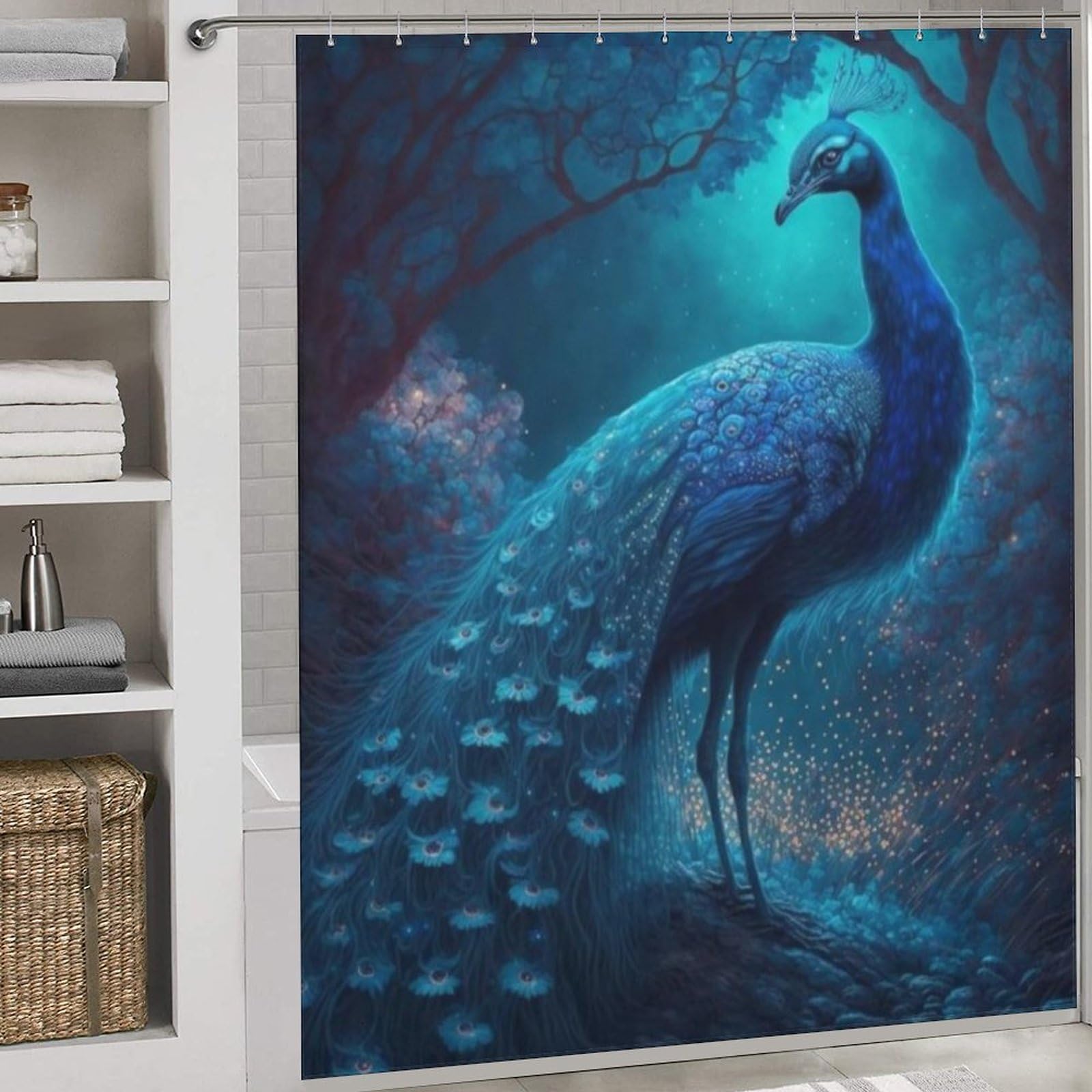 Rideau de douche paon en polyester de qualité supérieure 183x183cm lavable