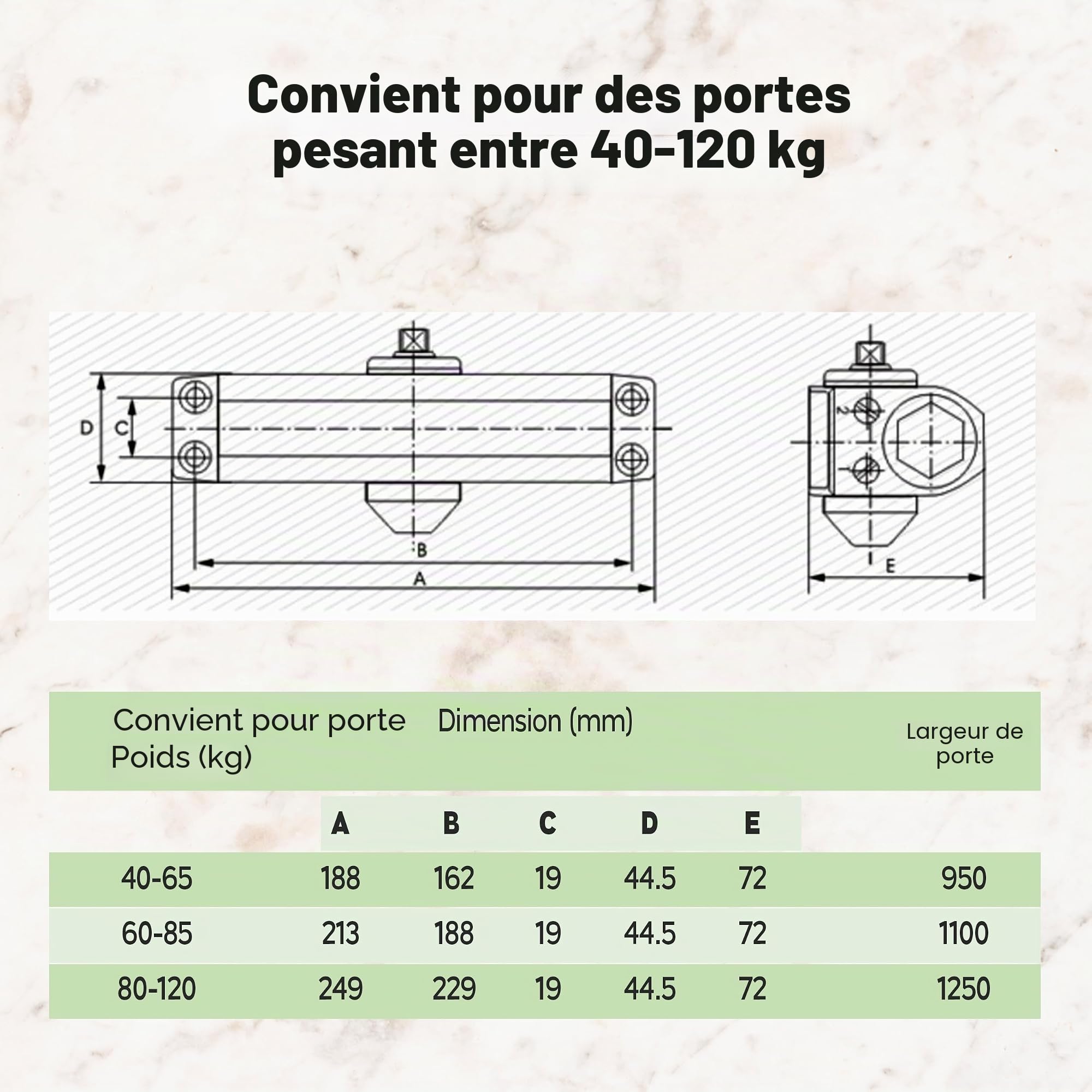 PALMAT - Ferme-Porte Automatique Hydraulique – Réglable, Rotatif, A Bras Compas, Ideal pour maison, Magasin, Bureau, Pour Porte de jusque (80-120 Kg, Noir)
