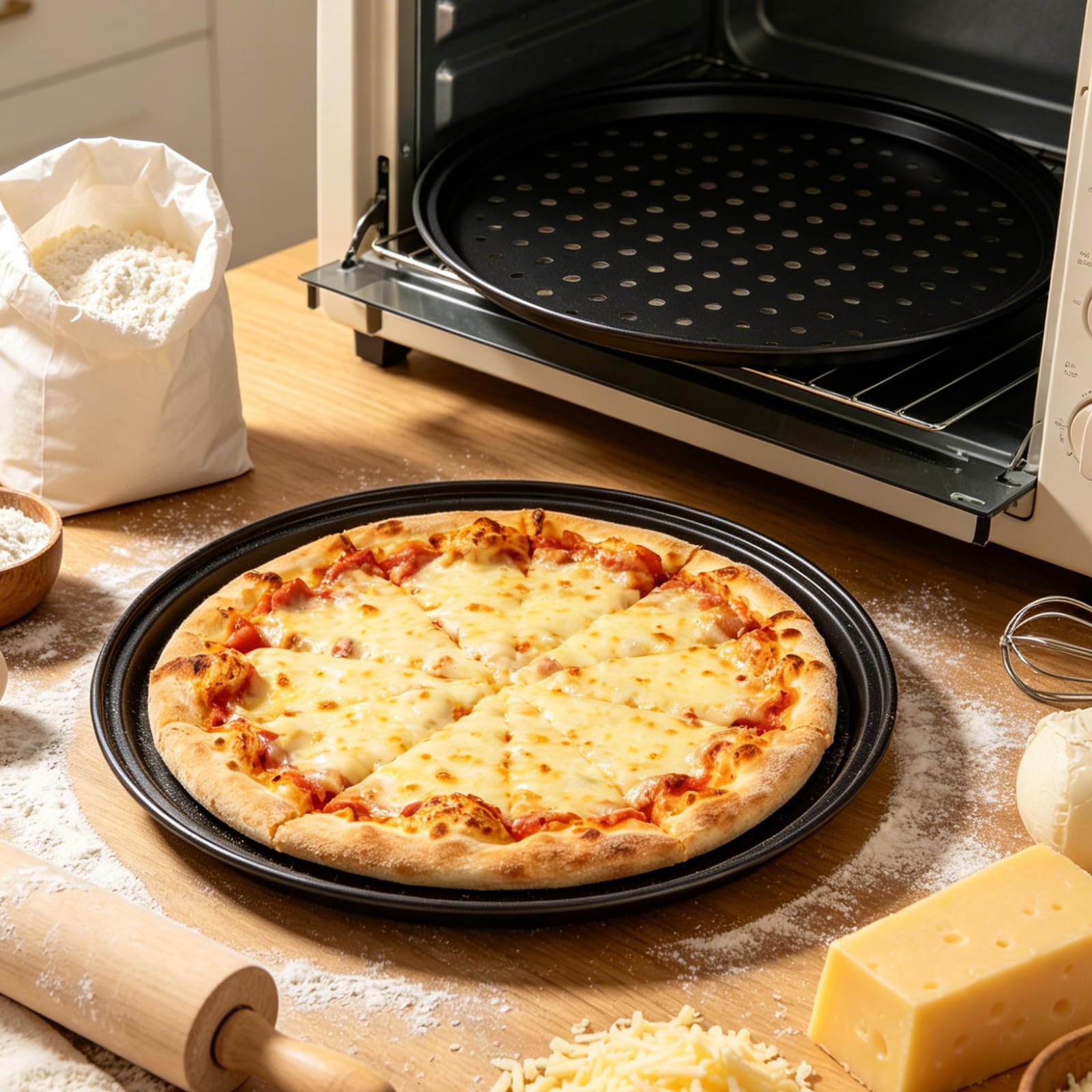 SOIMISS 4 Stück Rundes Pizzablech aus Schwarzem Kohlenstoffstahl mit Löchern Antihaftbeschichtet und Vielseitig zum Backen von Sandwiches und Frühstücksgerichten Geeignet