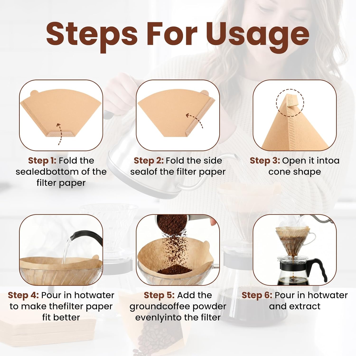 WGCC Coffee Filters #4, 600 Count Unbleached Extra Strong Cone