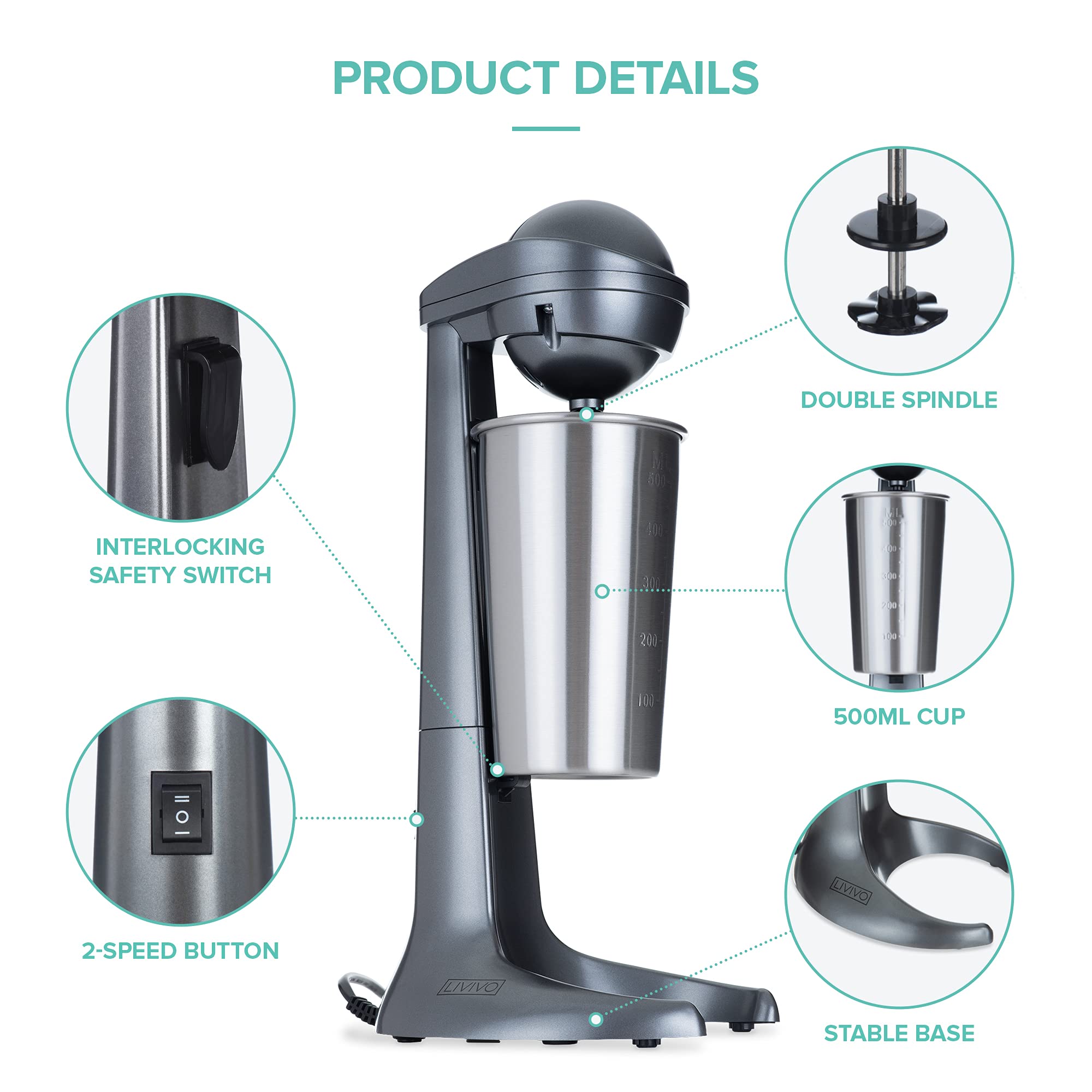 Buy LIVIVO Retro Milkshake Maker 100W Stand Mixer Machine Grey with