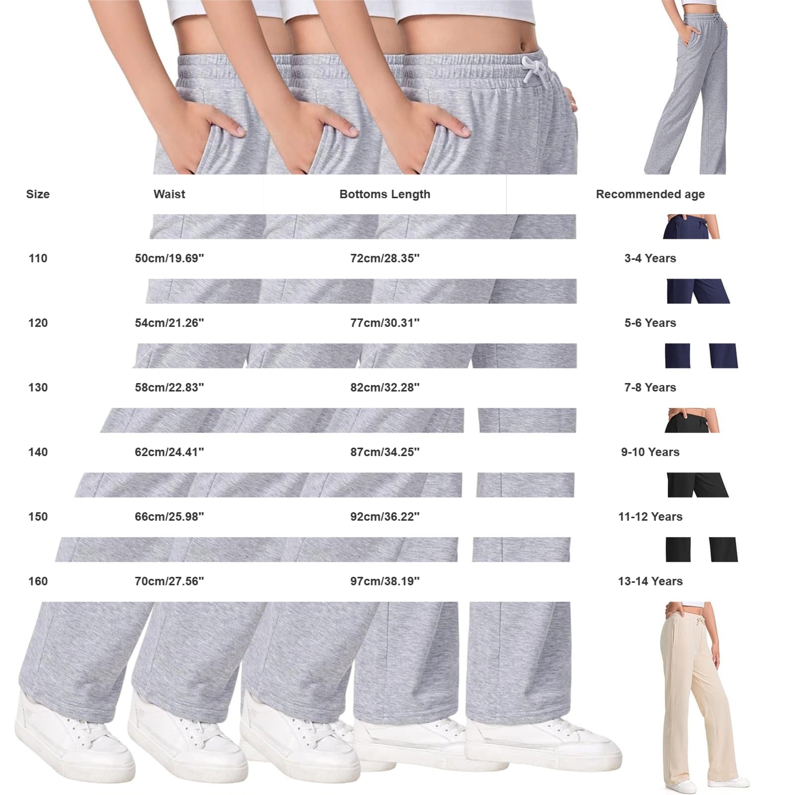 3er-Pack Baggy Jogginghose Mädchen Lange Jogging Sporthose mit Taschen