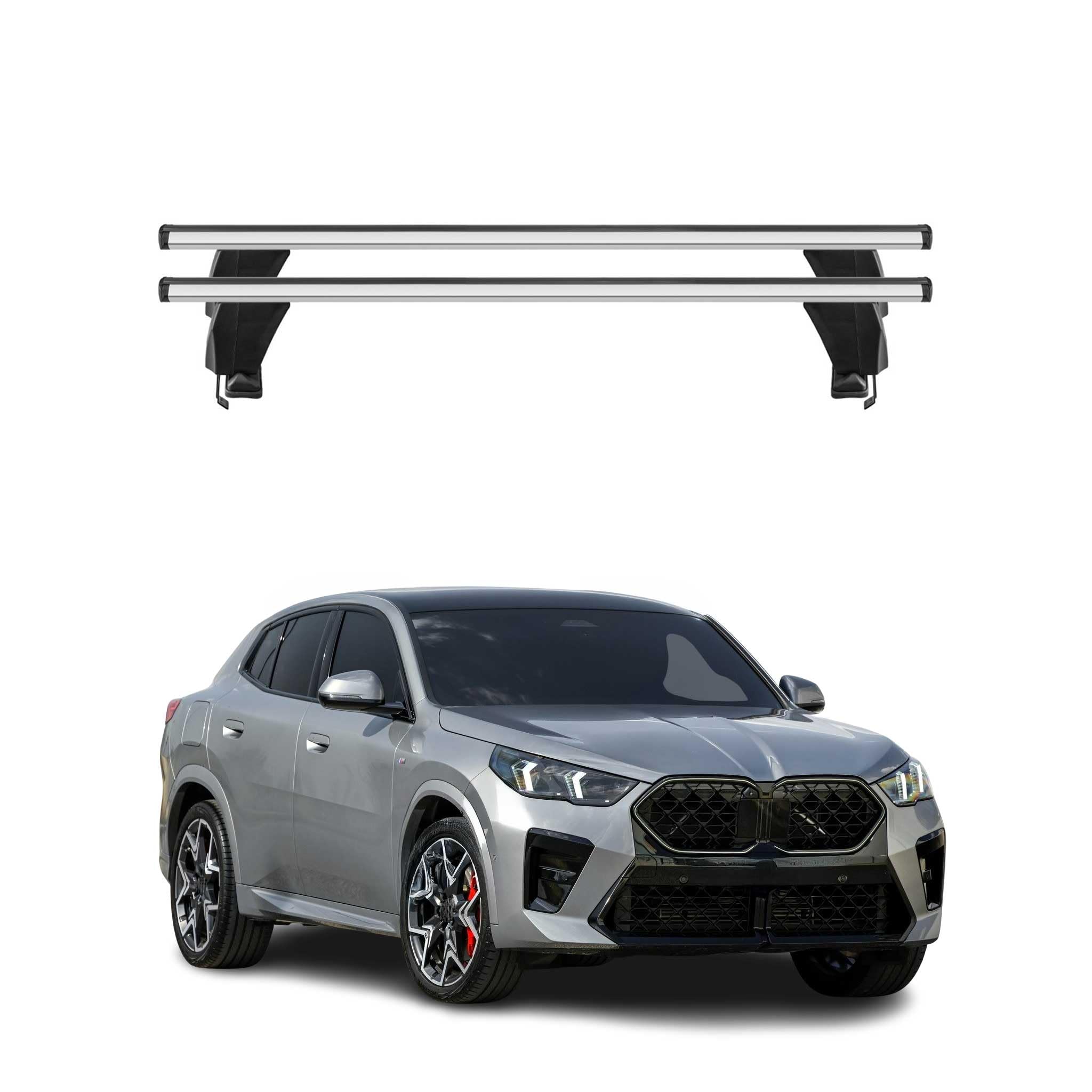 OMAC Poprzeczki aluminiowe do BMW X2 U10 2023-2026 – Zamykane – Rowek T – City Crash Tested – Nośność 50 kg Szary